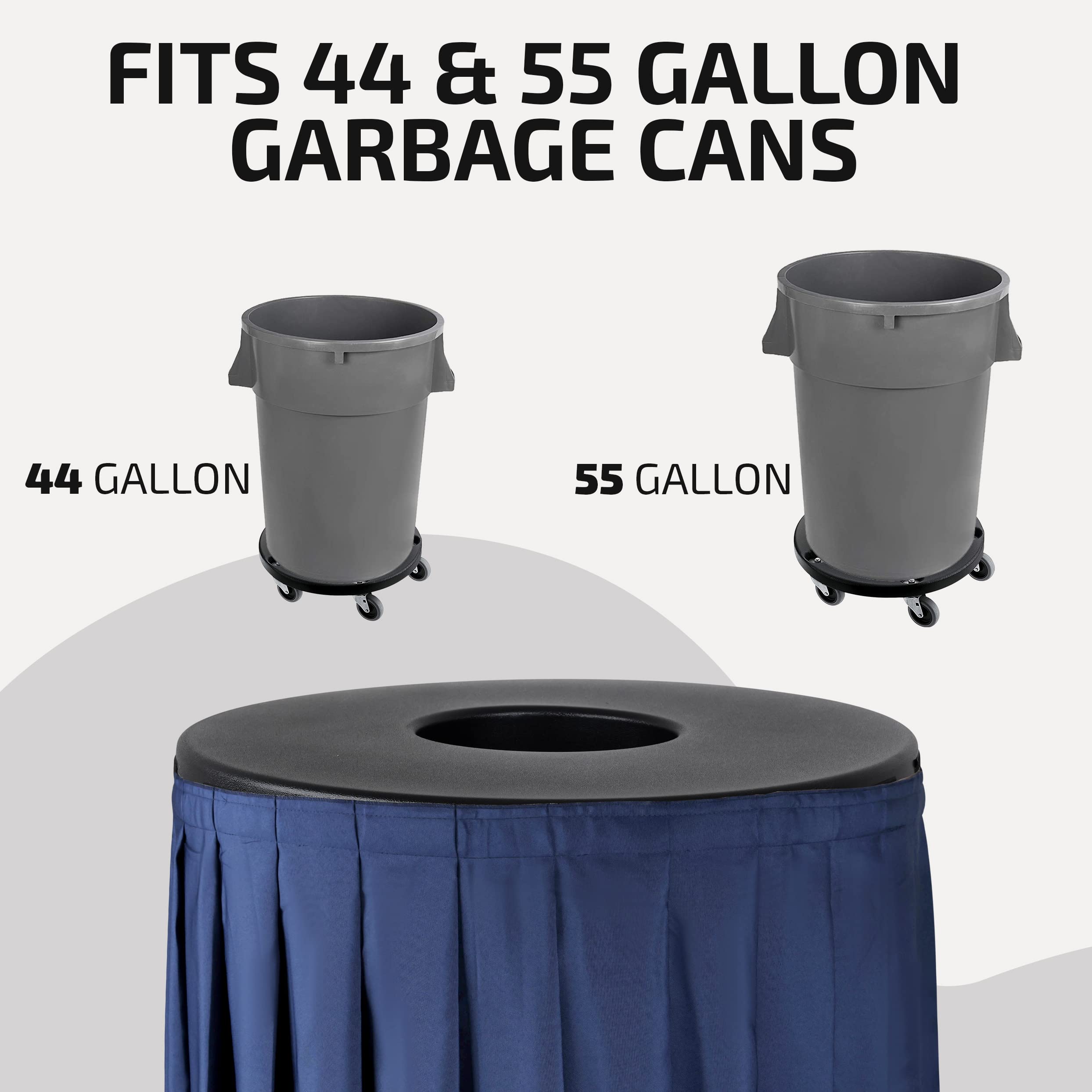 44-55 Gallon Trash Can Topper with Skirt - Marble Design Black Lid Cover for Kitchen, Bathroom & Outdoor Waste Bins - Durable & Stylish Garbage Can Accessory