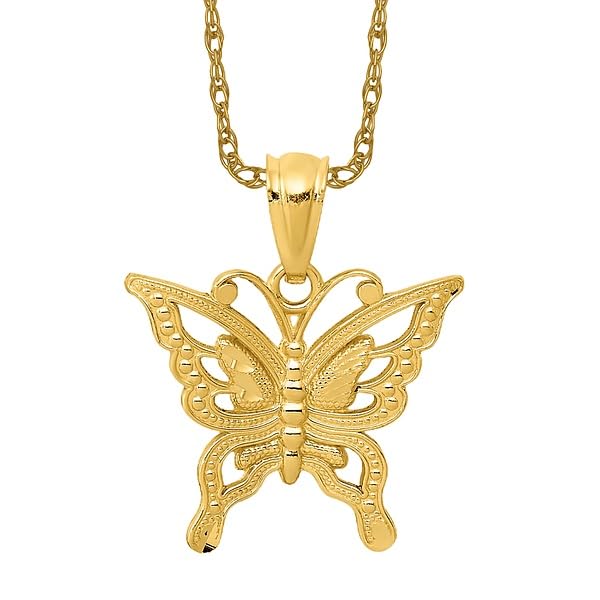 14K Solid Yellow Gold Butterfly Wings Necklace - Elegant Pendant Charm for Women - Perfect for Valentine's Day, Anniversary & Birthday Gifts
