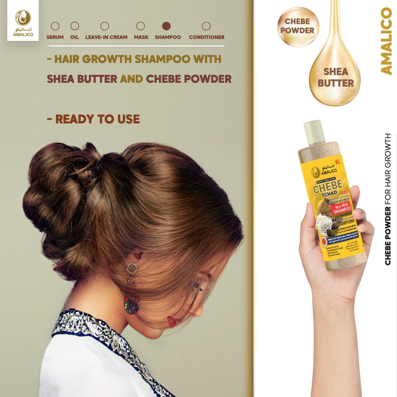 Chebe Powder & Shea Butter Sulfate Free Shampoo - 16.9 oz Hair Growth & Anti Dandruff Treatment for Dry, Damaged Hair - Perfect for Natural Hair Care & Scalp Health