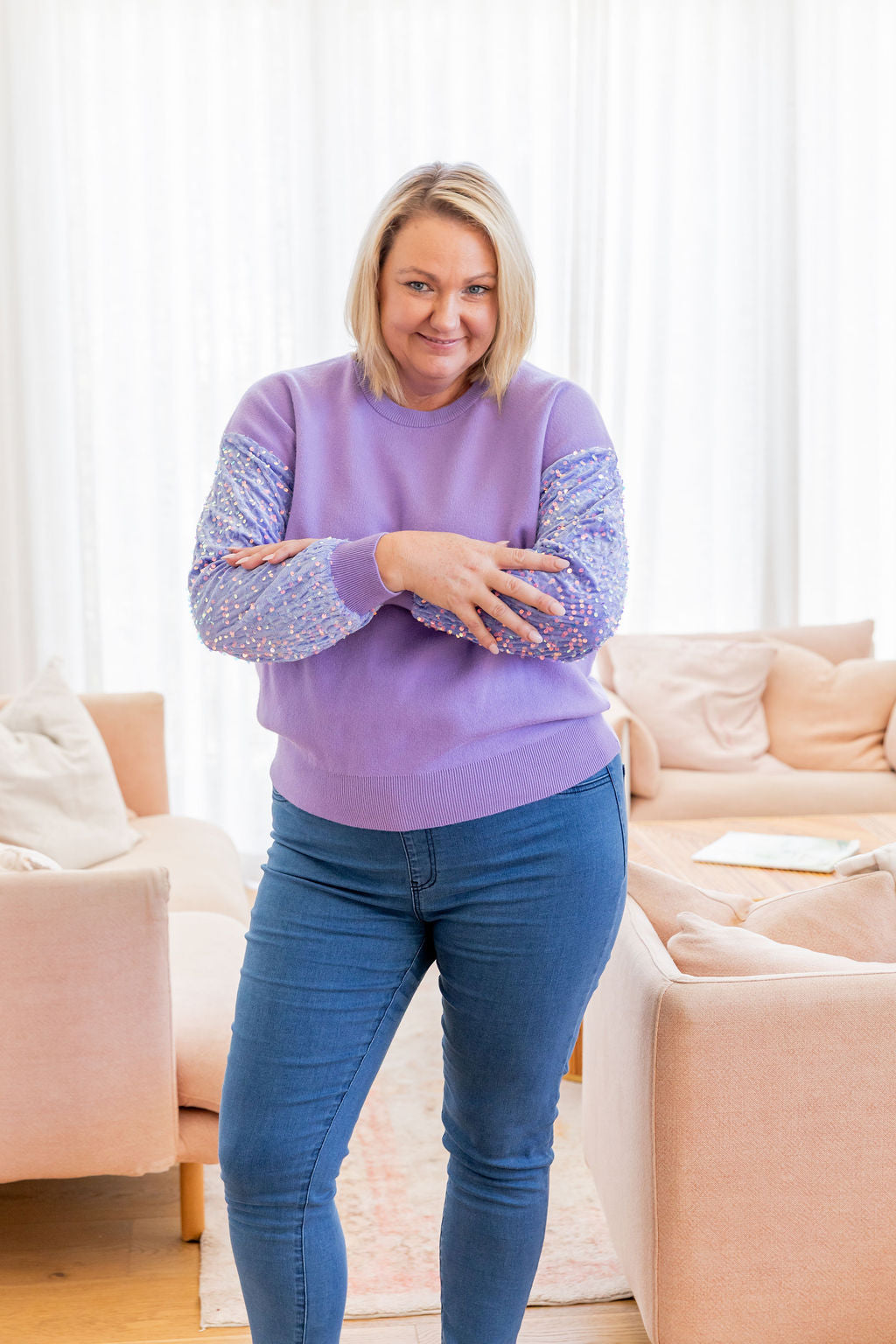 Lilac Glam Knit Sweater for Women - Cozy & Stylish Pullover for Fall & Winter Fashion | Perfect for Casual Outings & Office Wear