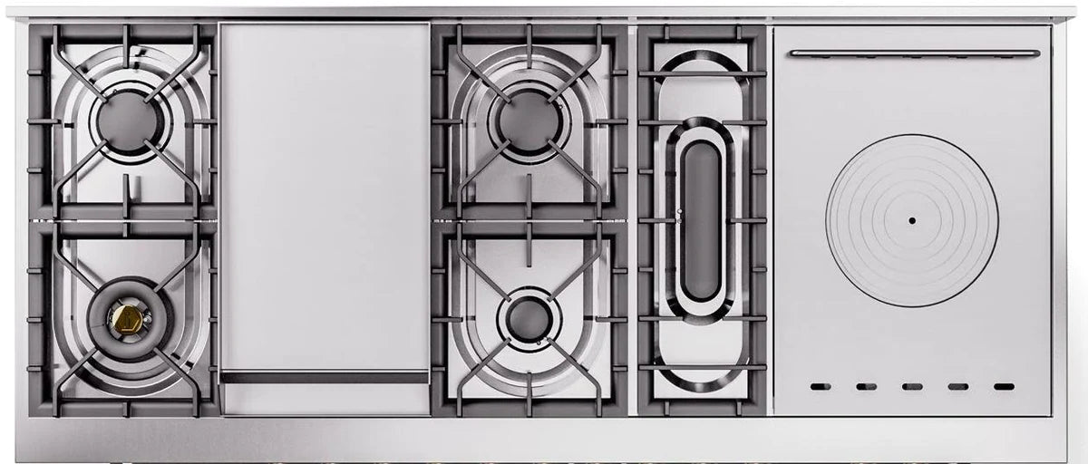 ILVE Nostalgie II 60-Inch Dual Fuel Natural Gas Range with Brass Trim - Blue Grey (UP60FSNMPBGG) | Professional Italian Kitchen Appliance for Home Chefs & Gourmet Cooking
