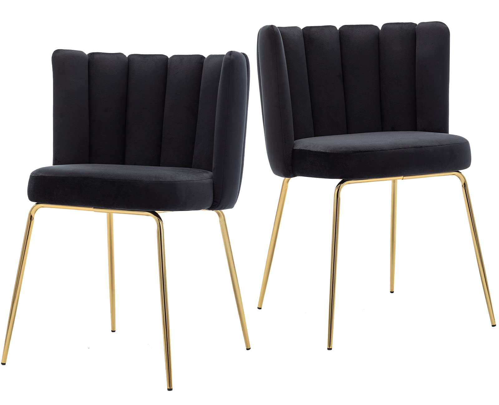 Velvet Barrel Dining Chairs Set of 2 - Modern Upholstered Accent Chairs with Gold Metal Legs for Kitchen, Living Room & Dining Room - Elegant Black Seating for Home Decor & Entertaining