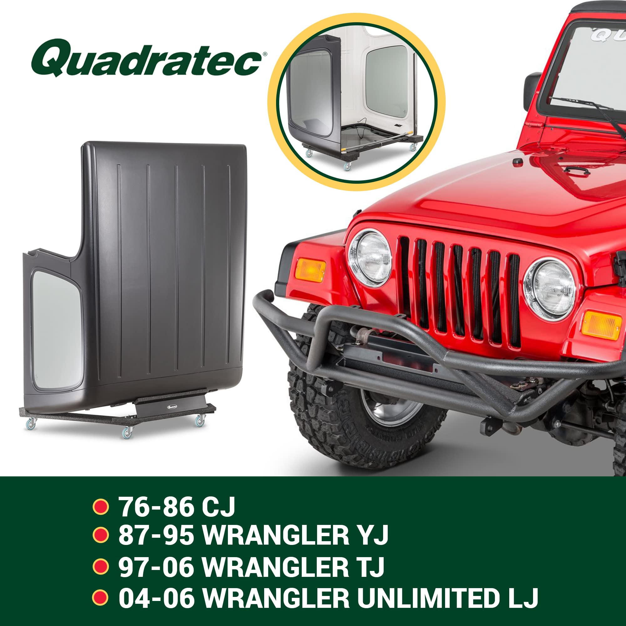 Quadratec Heavy Duty Jeep Wrangler Hardtop Storage Cart - Vertical Stand with Wheels for CJ-7, YJ & TJ Models (1976-2006) | Space-Saving Garage Organization Solution for Jeep Hardtop Storage & Workshop