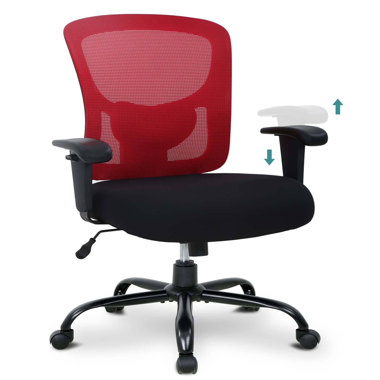 Big and Tall Office Chair for Heavy People 400lbs - Extra Wide Computer Desk Chair with Adjustable Arms & Ergonomic Lumbar Support - Heavy Duty Rolling Chair for Home Office (Red) - Perfect for Long Work Hours & Comfortable Workspace Setup