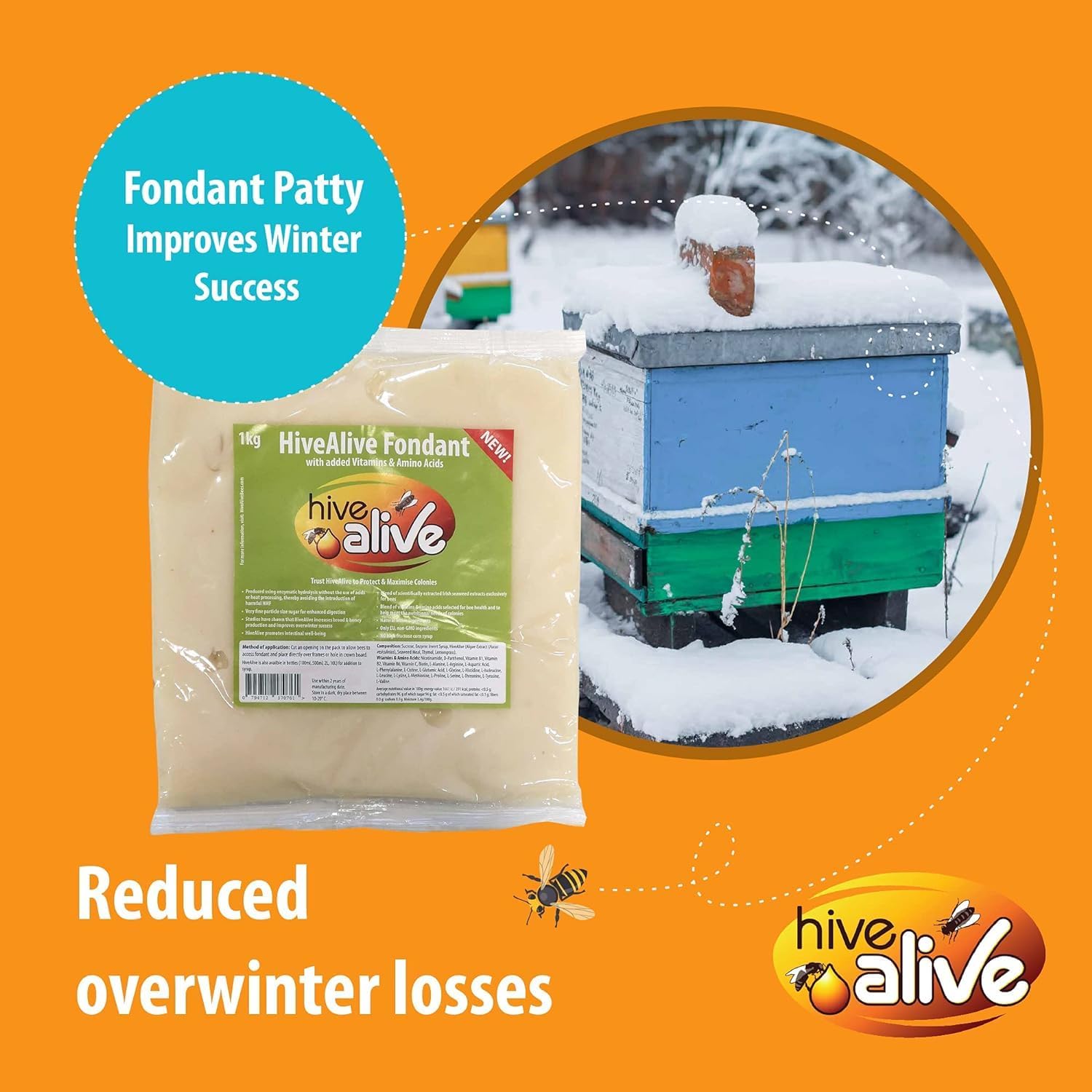 Hive Alive Fondant Bee Food Supplement – Easy-to-Use Winter Bee Feed Enhancer Prevents Starvation & Boosts Gut Health – 15 Pack for Beekeeping & Overwintering Hive Maintenance
