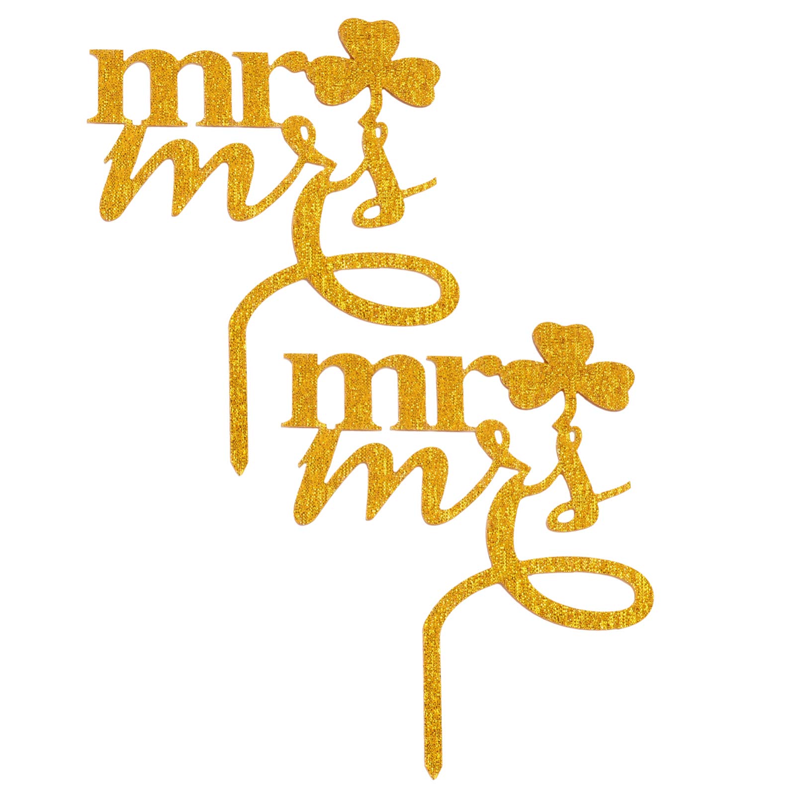 2pcs Shamrock Cake Toppers for Mr and Mrs - Acrylic Wedding Cake Decorations, Cupcake Toppers, Cake Picks for St. Patrick's Day, Bridal Shower, Anniversary Party Decor