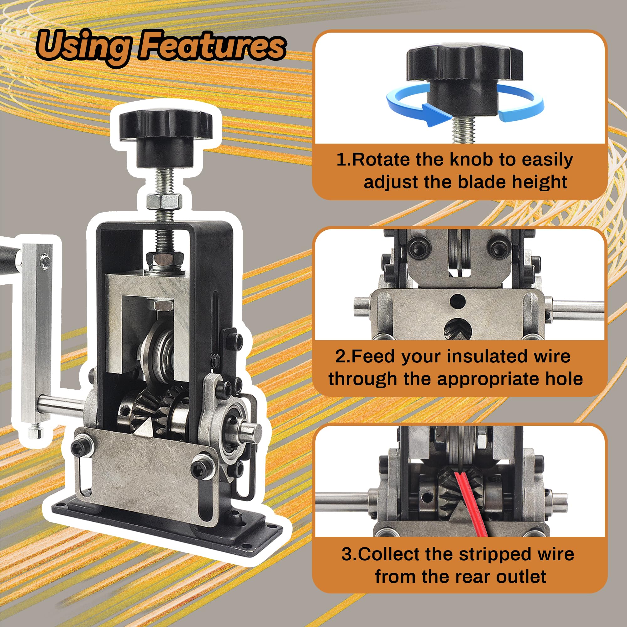 Ezebesta Manual Wire Stripper Machine - Copper & Aluminum Wire Stripping Tool with Hand Crank, Portable Construction for Electricians & DIY Projects - Perfect for Home Renovation, Electrical Work & Cable Recycling