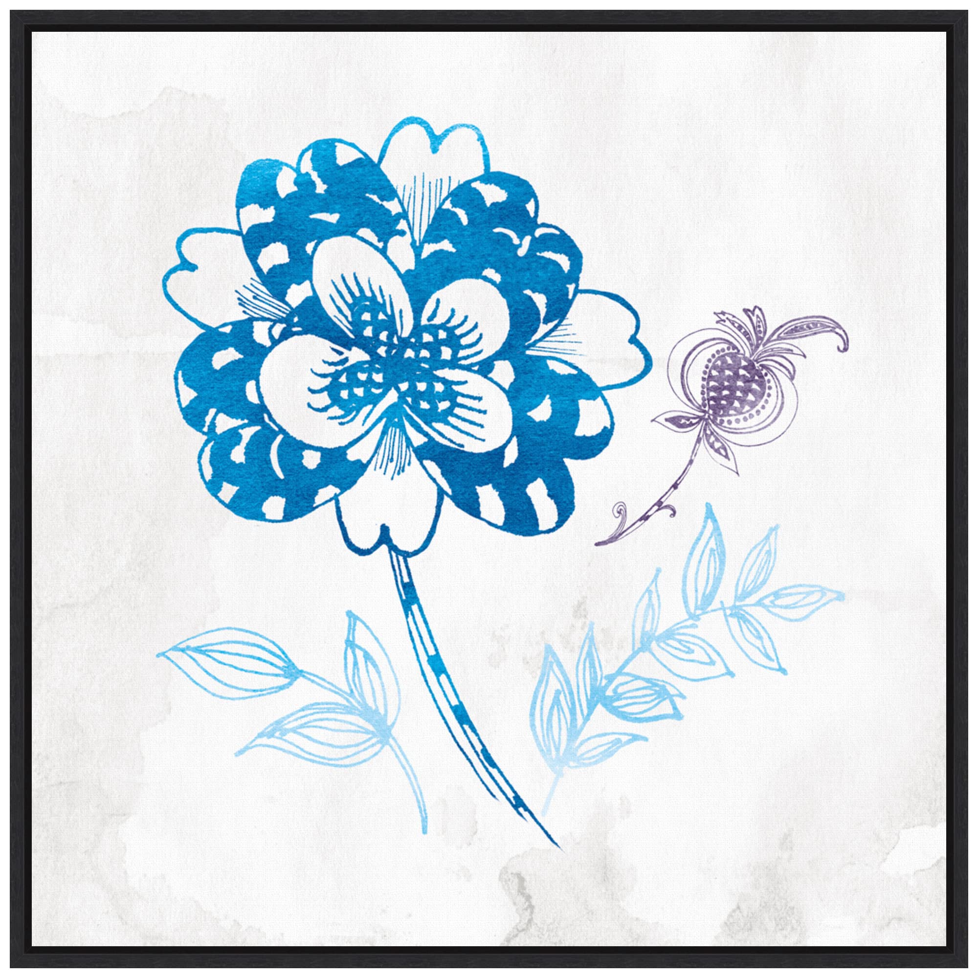 Amanti Art Framed Canvas Wall Art Print - Eastern Boho III Peacock Blue by Wild Apple Portfolio, 22x22 Inches, Sylvie Black Frame - Modern Home & Office Decor for Living Room, Bedroom, or Entryway
