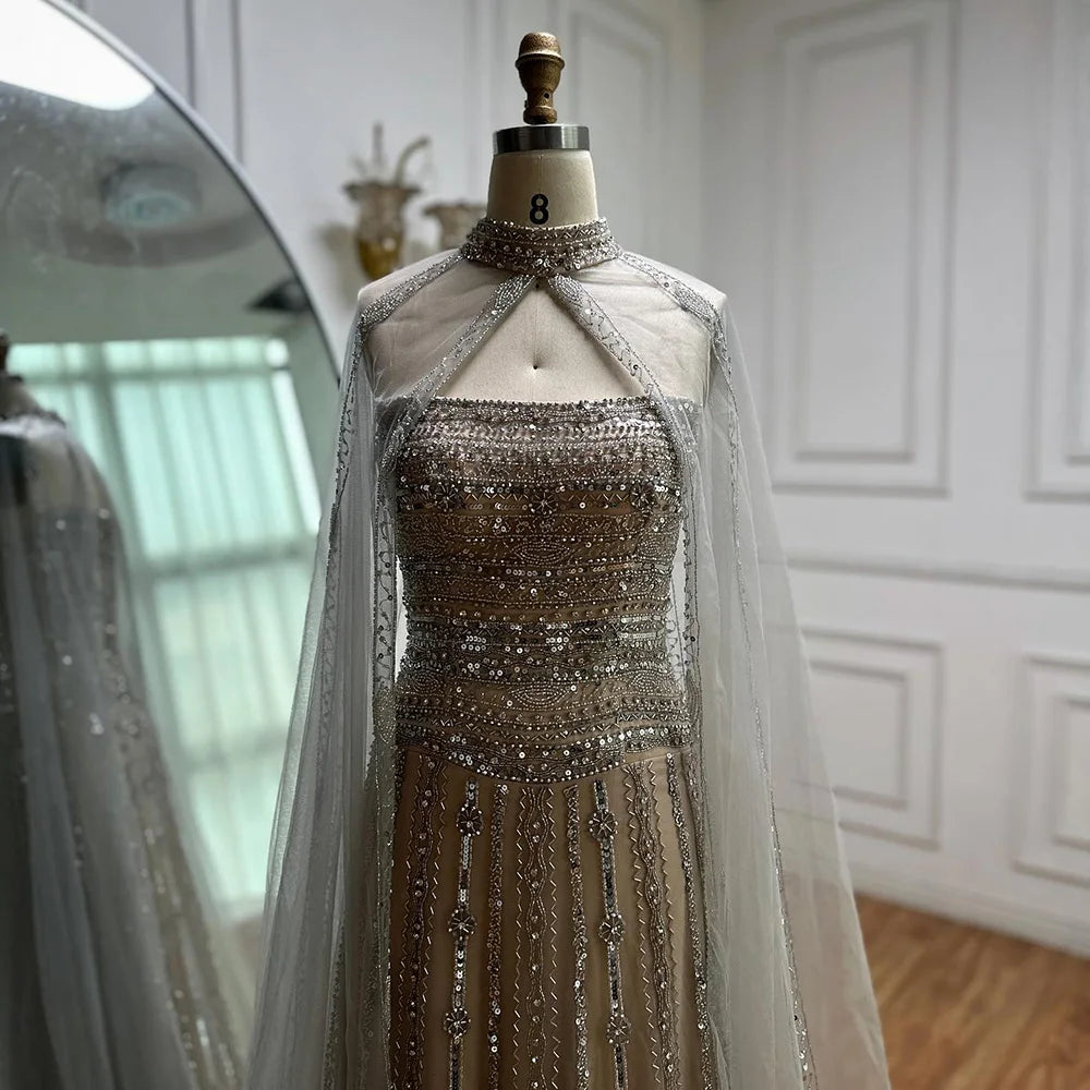 Elegant Beaded A-Line Evening Gown with Caramel Color - Perfect for Dubai Parties, Red Carpet Events & Formal Occasions | Style LA72873