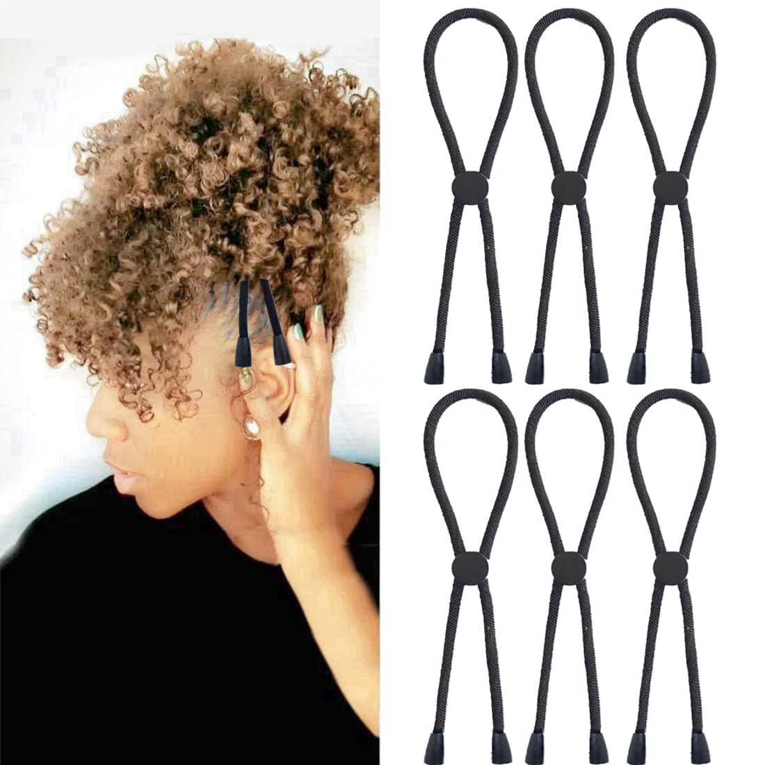 6PCS Adjustable Headband Hair Ties for Thick Heavy Natural Kinky & Curly Hair - Soft Stretchy No-Slip Hair Bands for Women & Girls (Pack of 6) - Perfect for Workouts, Yoga, Sports & Everyday Styling