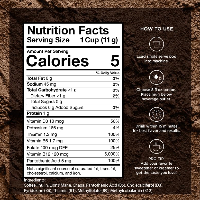 VitaCup Focus Mushroom Coffee Pods with Lions Mane & Chaga - Immune Support & Brain Boost, Medium Roast K-Cup Pods (64 Count) - Recyclable, Keurig Compatible - Perfect for Home, Office & On-the-Go Energy