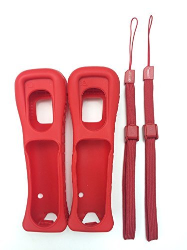 Gamilys 2-Pack Red Silicone Protective Case Cover with Wrist Strap for Nintendo Wii Remote Controller - Durable Grip & Scratch Protection for Gaming, Party & Family Fun