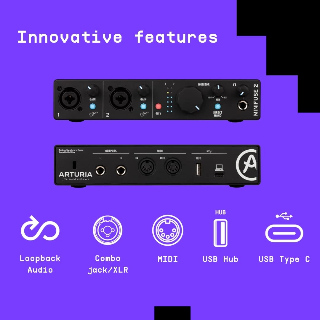 MiniFuse 2 USB-C Audio Interface - Black (Renewed) | Professional Studio Recording | Podcast & Music Production | Home & Portable Use