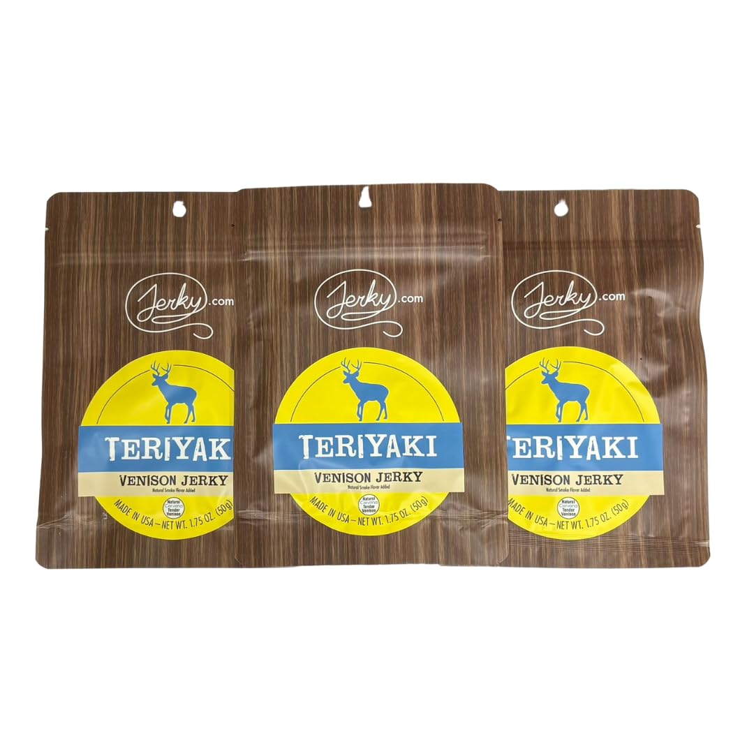 Premium Teriyaki Venison Jerky - All Natural Wild Game Meat Snack, High Protein, No Preservatives - Healthy Protein Snacks for Hiking, Camping & Keto Diet - 1.75oz (3 Pack) | Jerky.com