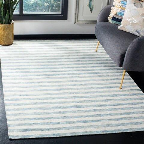 Hand Loomed Aqua & Ivory Striped Area Rug - Soft & Durable for Living Room, Bedroom, or Nursery Decor