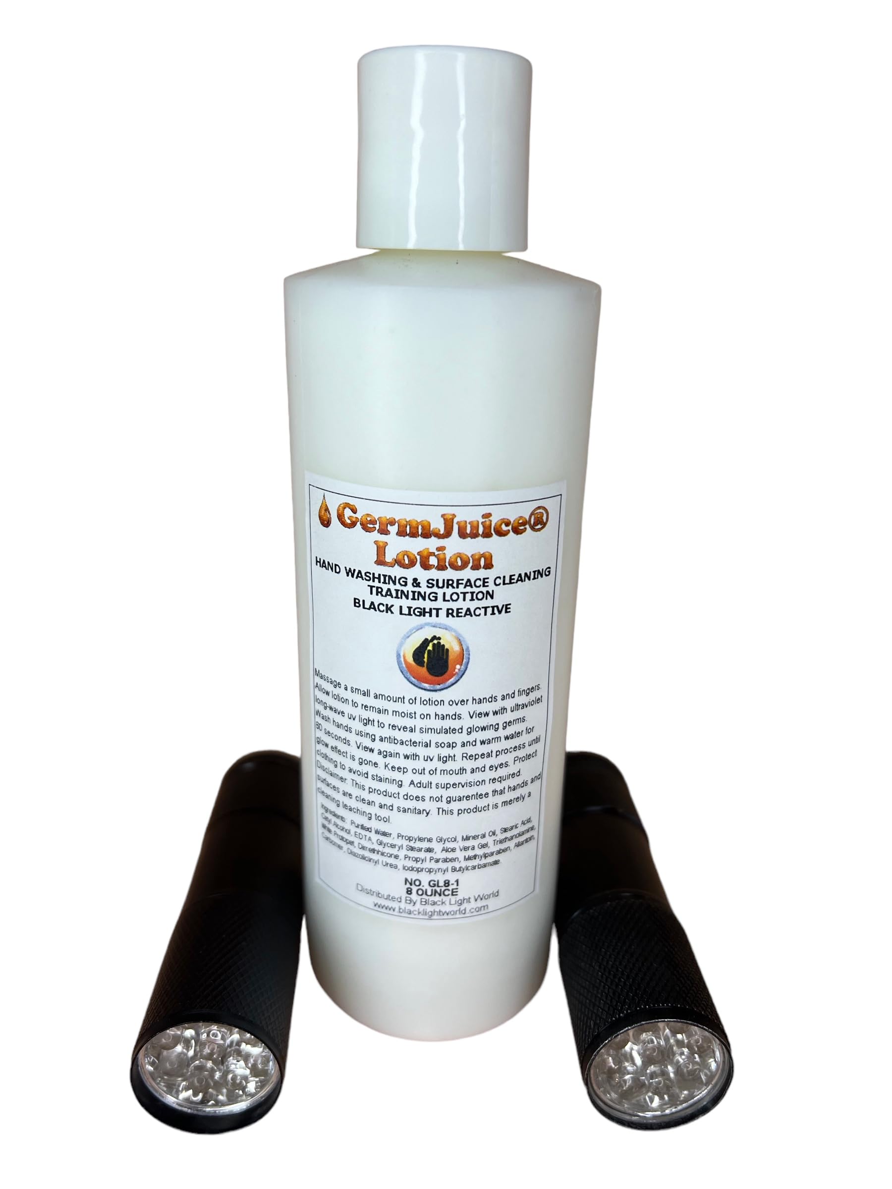 8oz Hand Washing Training Lotion Kit with 2 UV Flashlights - Perfect for Hygiene Education in Schools, Hospitals & Public Health Awareness