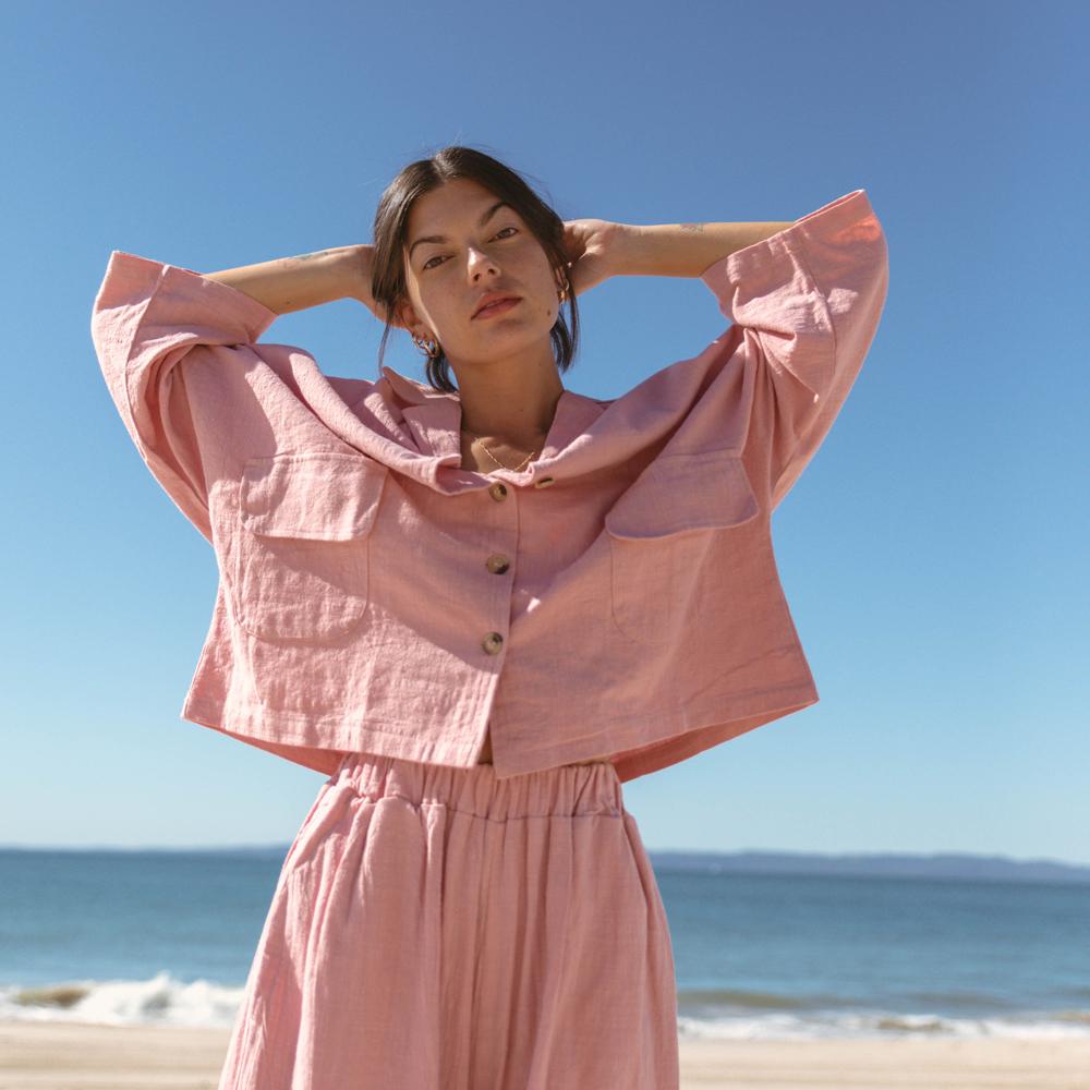 Women's Casual Lounge Shirt - Soft Comfortable Relaxing Top in Dusty Pink - Perfect for Home Wear, Yoga & Weekend Outfits