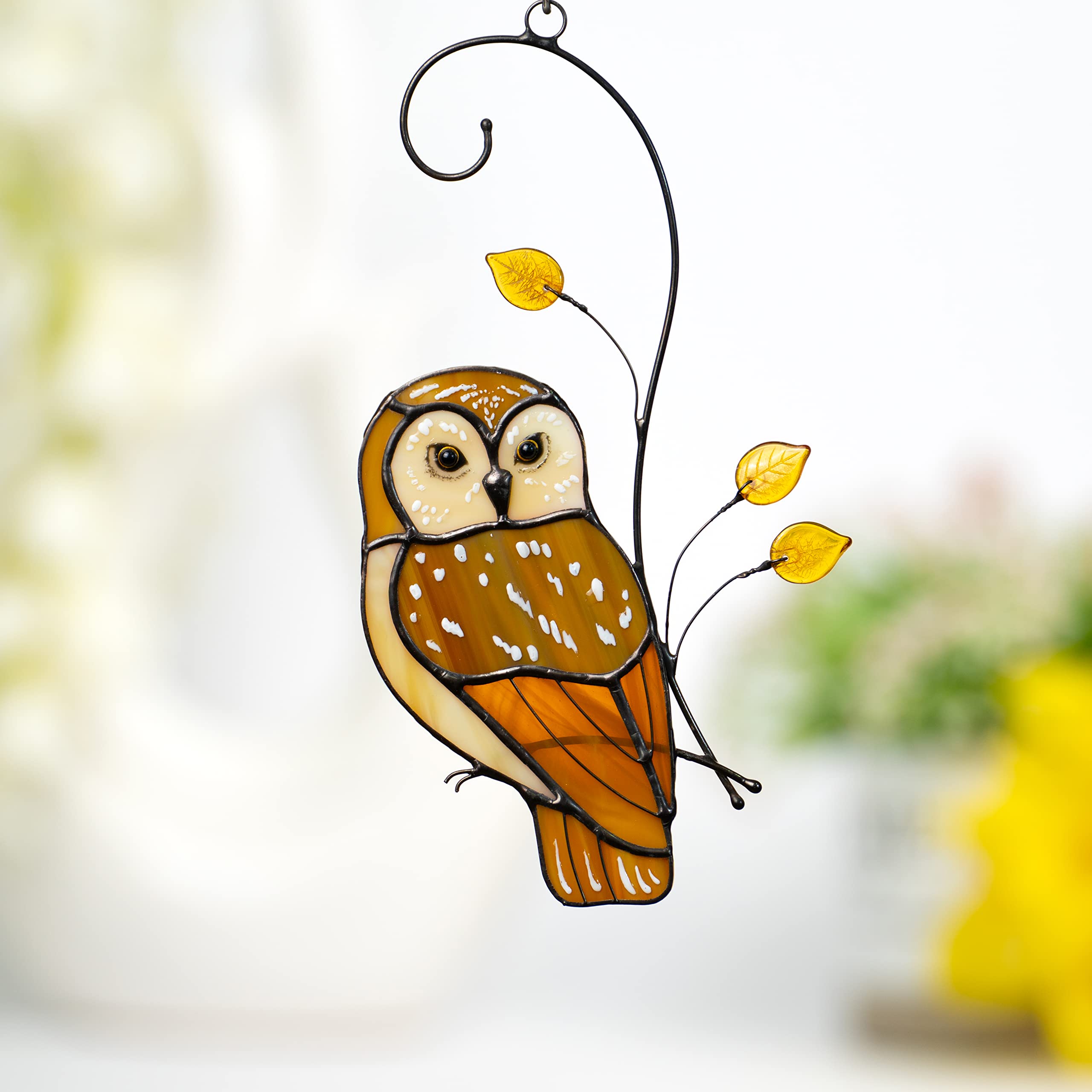 Handmade Owl Stained Glass Suncatcher - Genuine Leaded Glass Window Hanging Decor for Indoor & Outdoor Use | Perfect for Living Room, Garden, and Patio Decorations