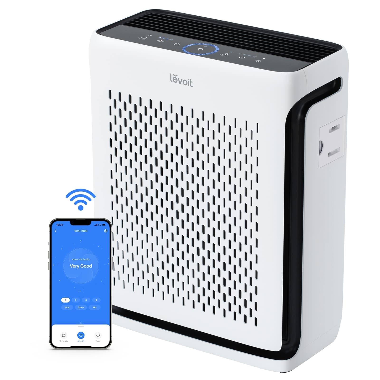LEVOIT HEPA Air Purifier for Home & Large Rooms up to 1110 Sq Ft - Smart WiFi, Air Quality Monitor, Washable Filter - Removes Dust, Pollen, Pet Dander & Allergens - White (Vital 100S-P) - Perfect for Bedrooms, Living Rooms & Offices