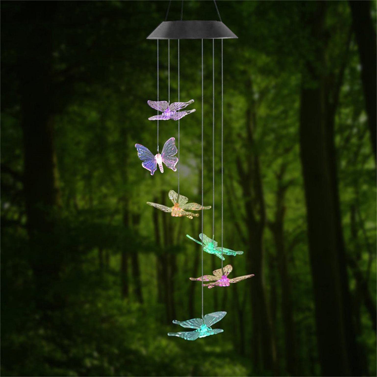 Solar Wind Chimes with Color Changing LED Lights - 2 Pack Butterfly Memorial Wind Chimes for Outdoor & Indoor Decor - Perfect for Garden, Patio, Porch, Window - Creates Soothing Ambiance for Relaxation & Remembrance