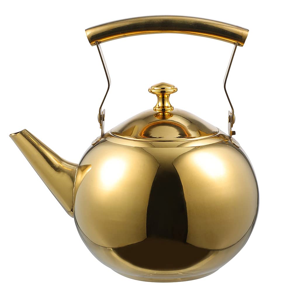Yardwe 2.0L Stainless Steel Whistling Tea Kettle with Infuser - Stovetop & Induction Compatible - Perfect for Boiling Water, Brewing Tea, and Making Coffee - Ideal for Home Kitchen Use (Gold)
