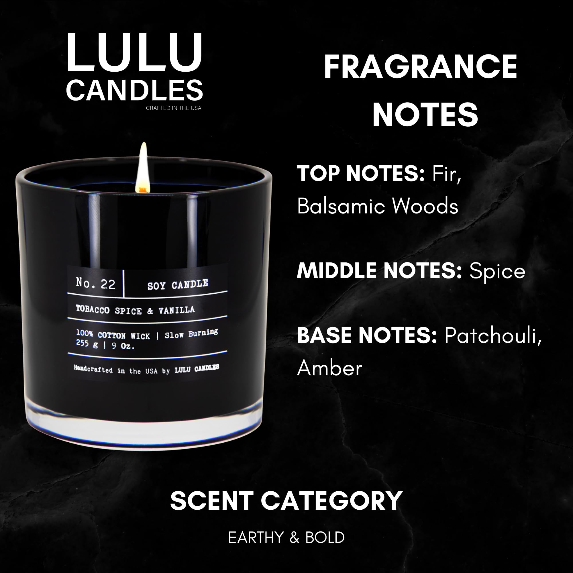 Luxury Tobacco Spice & Vanilla Scented Soy Candle | Hand-Poured in USA | Strong Fragrance & Long-Lasting 9oz Jar Candle for Home, Office, Spa & Romantic Ambiance