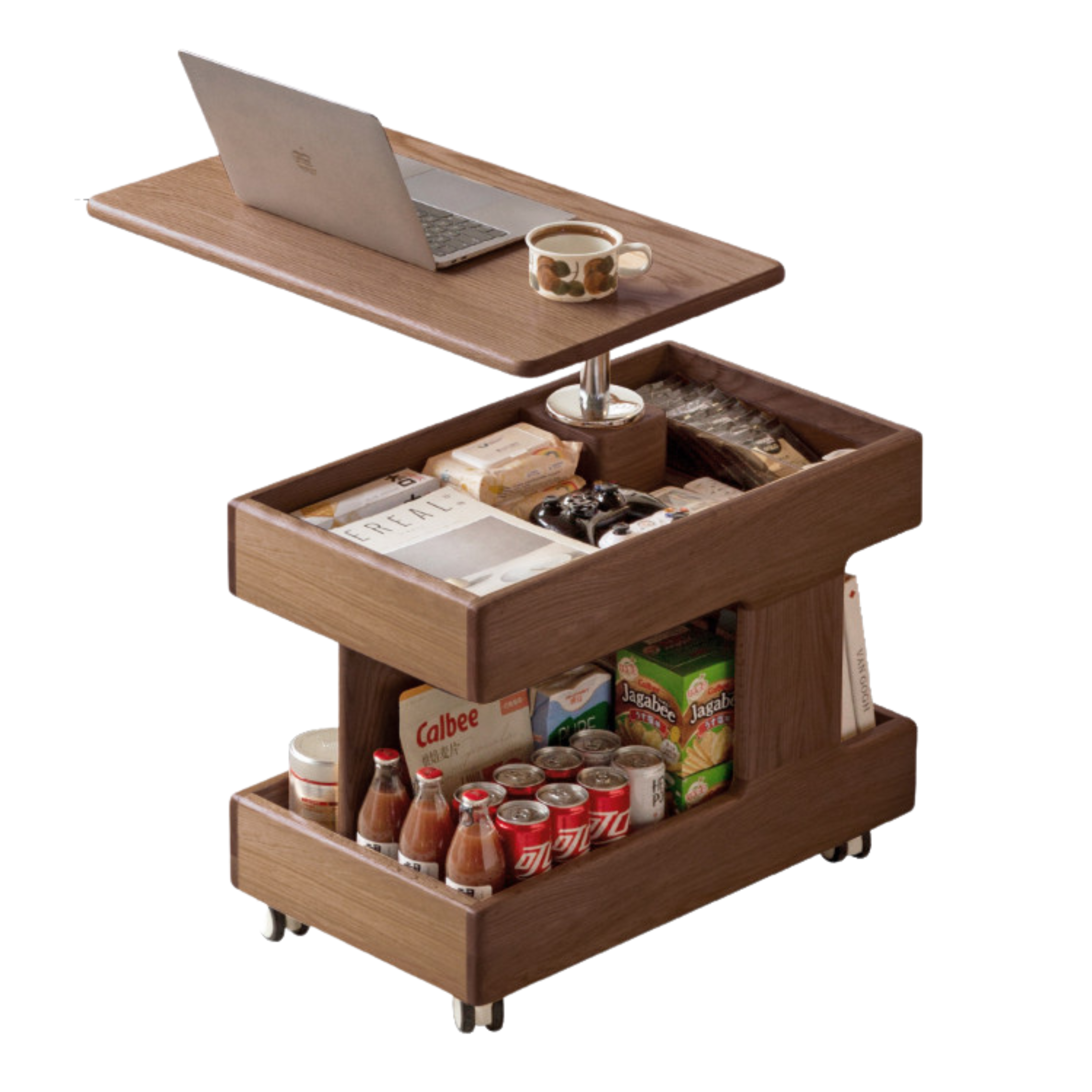 Premium Solid Wood Rotating Mobile Side Table - Oak, Cherry, Black Walnut | Modern End Table for Living Room, Bedroom, Office & Small Spaces