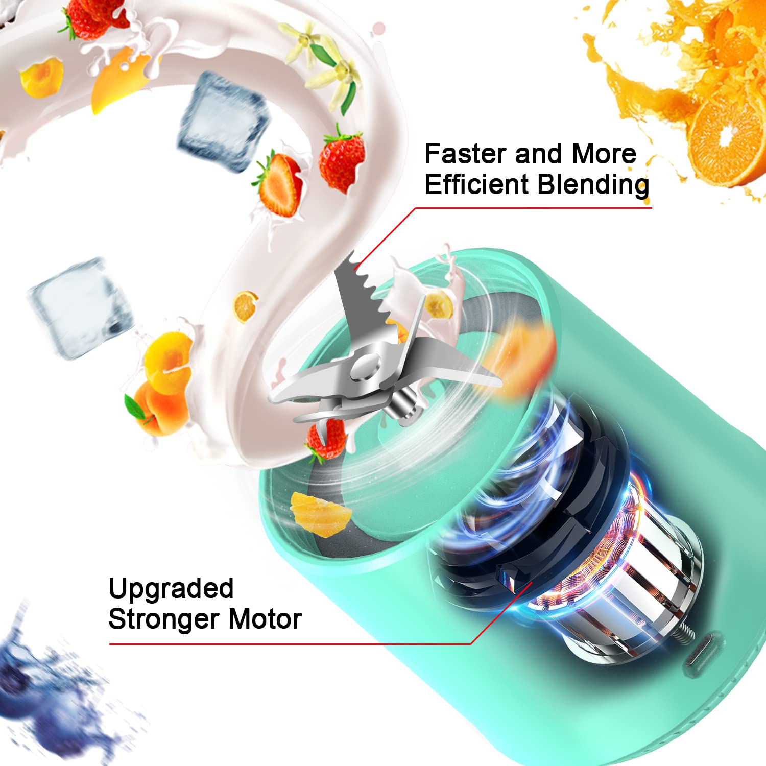 Portable USB Rechargeable Mini Blender - Personal Smoothie Maker & Shake Mixer with Strong Motor for Fruits, Juices - Perfect for Kitchen, Home, Travel & Outdoor Activities