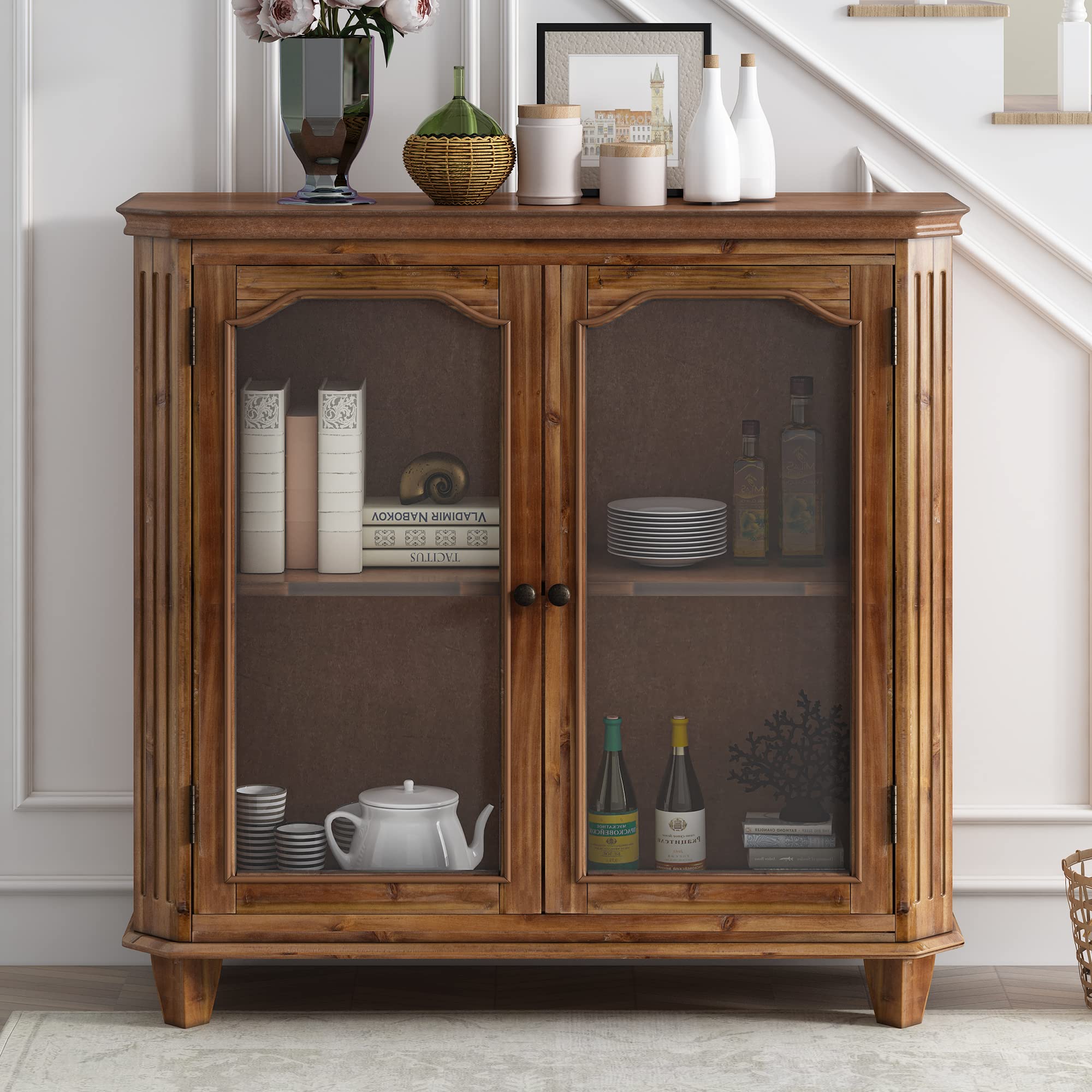 Vintage Style Wooden Storage Cabinet Buffet Sideboard with Adjustable Shelves & 2 Doors - Antique Brown Accent Cabinet for Living Room, Entryway, Kitchen & Dining Room | Perfect for Home Organization & Stylish Storage Solution