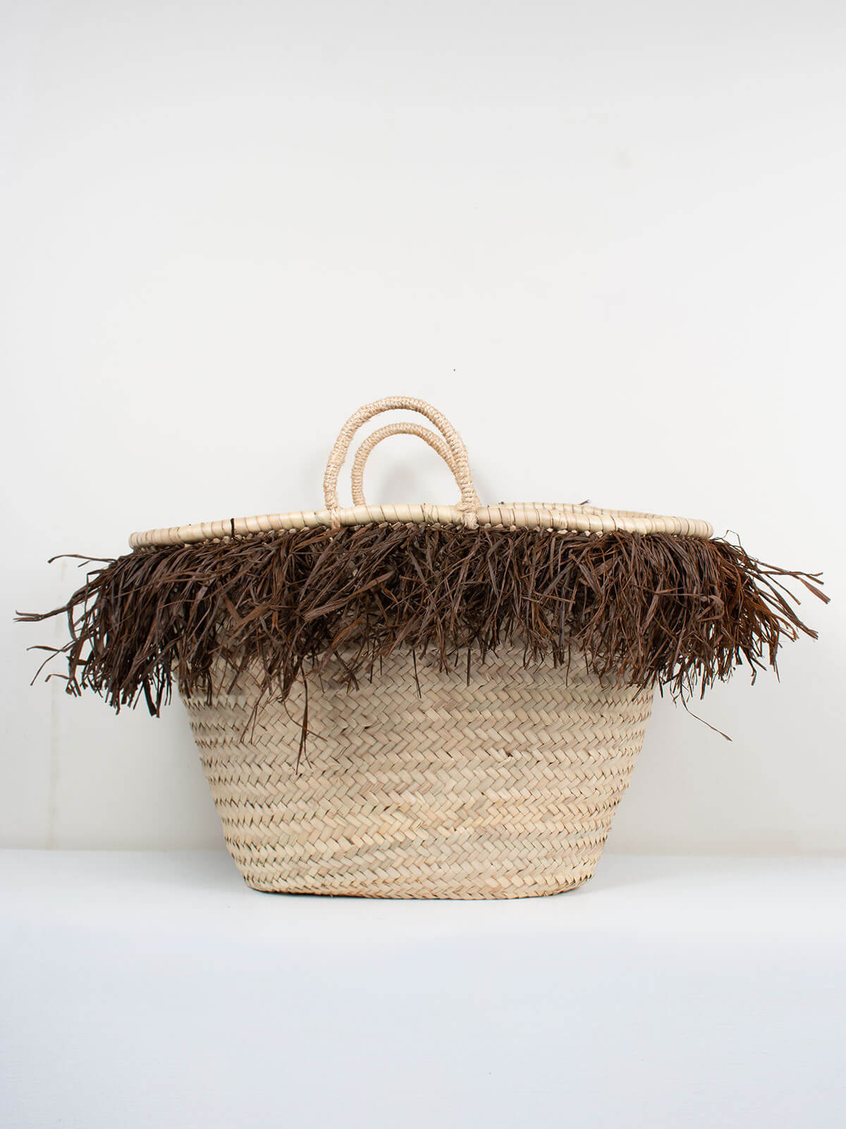 Natural Raffia Tassel Basket - Handwoven Tobacco Brown Storage Bin for Home Decor | Perfect for Living Room Organization, Bathroom Storage & Beach Essentials