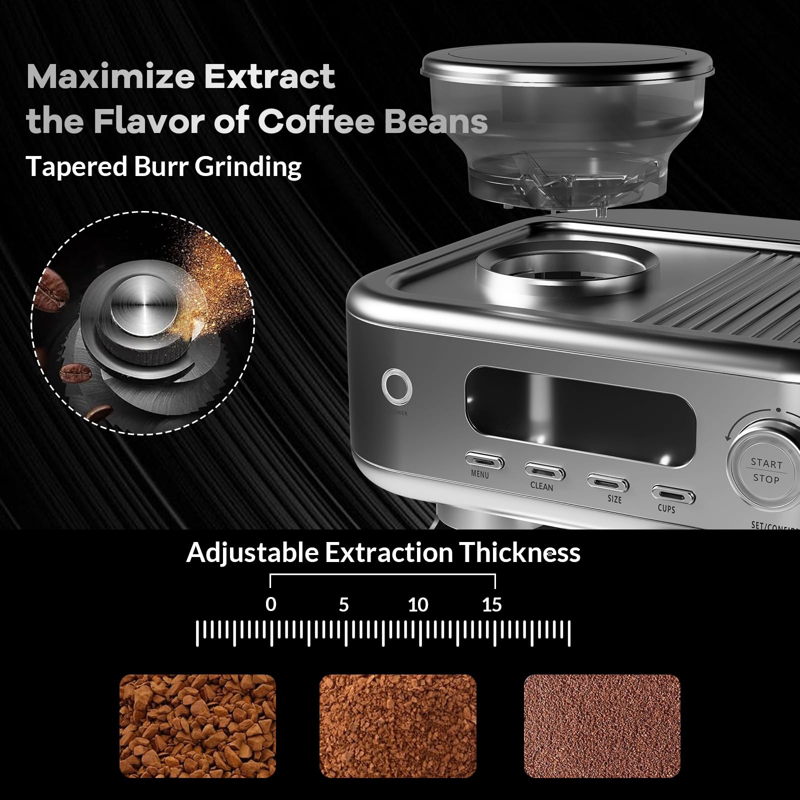 Professional Espresso Machine with Built-in Grinder - Stainless Steel Cappuccino & Latte Maker with LCD Display, Powerful Milk Frother for Home Baristas (Single/Double Cup) - Perfect for Home Coffee Shops, Office Break Rooms & Gift Giving