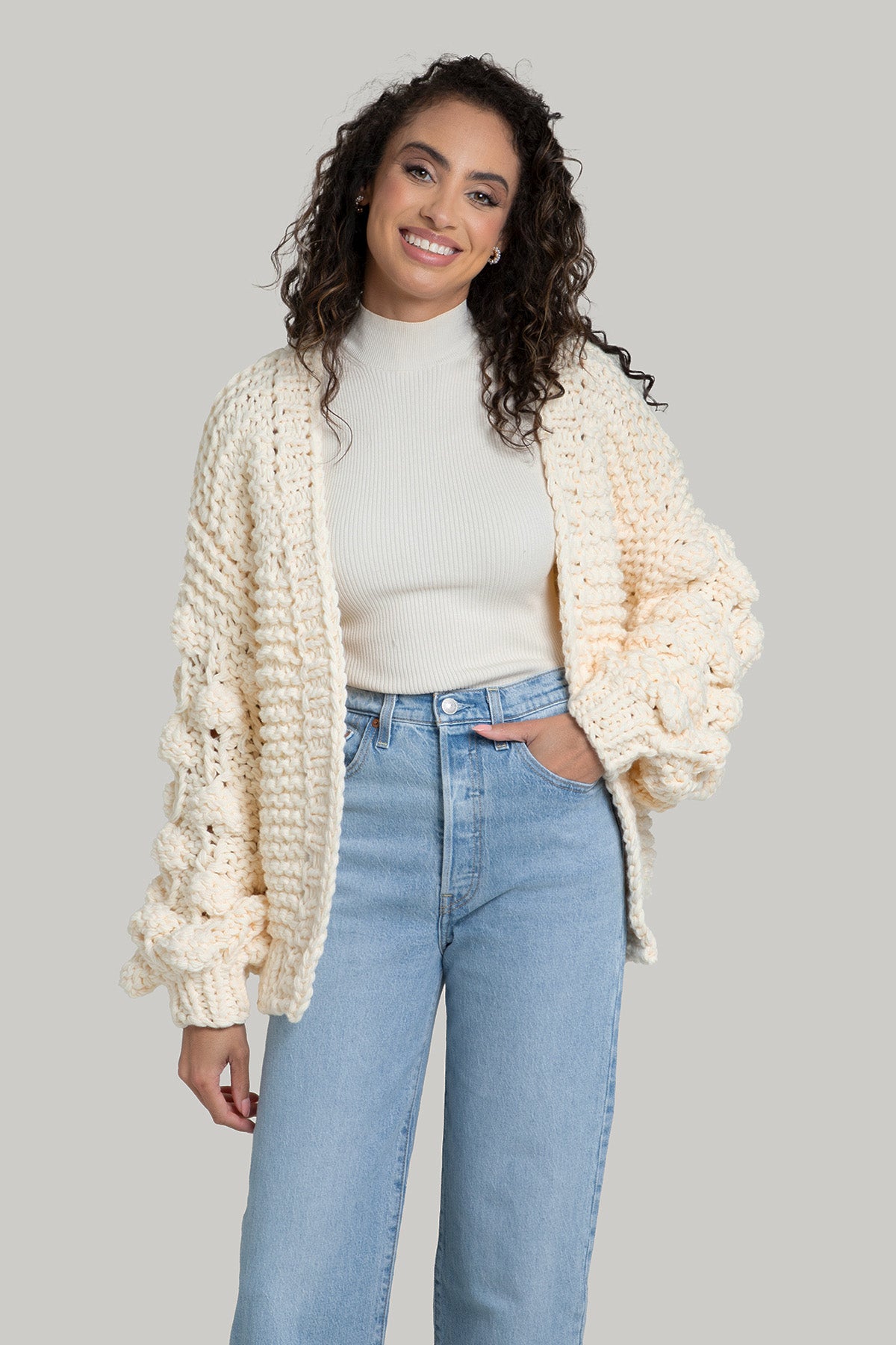 Stylish Knit Cardigan with Bauble Sleeves - Cozy Winter Sweater for Women | Perfect for Office, Date Night & Casual Outfits