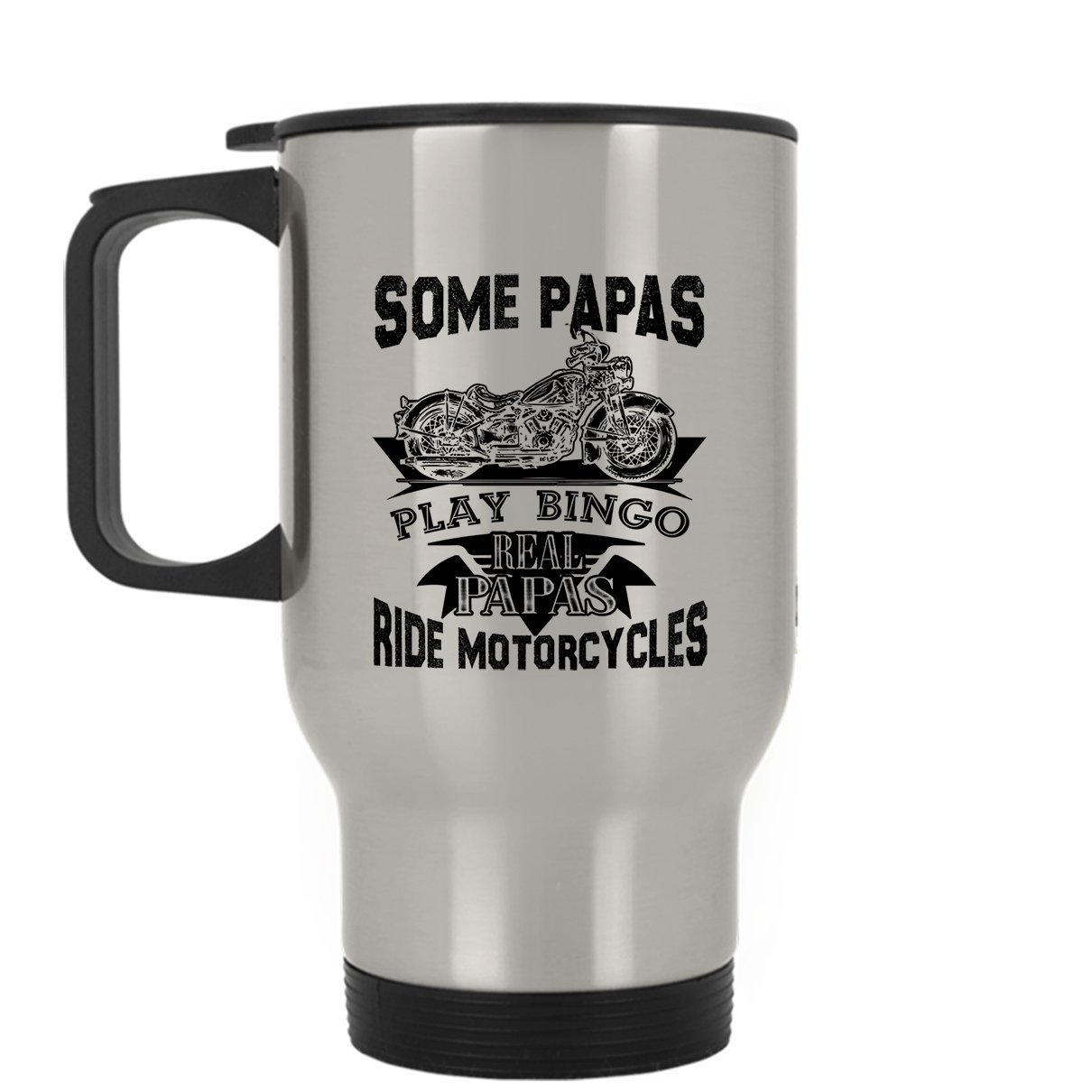 Real Dads Ride Motorcycles Coffee Travel Mug - Insulated Stainless Steel Tumbler for Hot & Cold Drinks - Perfect for Motorcycle Riders, Commuters & Outdoor Adventures (Silver)