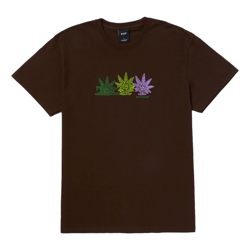 HUF Green Buddy Bouquet Short Sleeve T-Shirt for Men - Brown Cotton Graphic Tee for Casual Wear, Street Style & Summer Outfits
