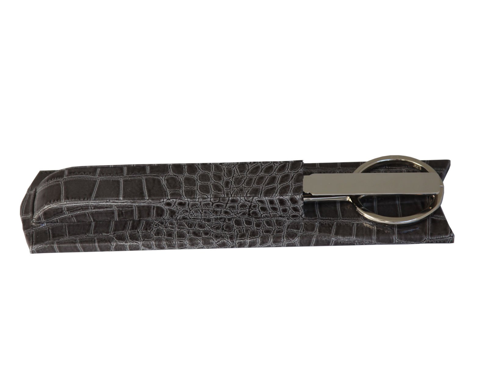 Premium DACASSO Protacini Castlerock Gray Italian Crocodile Leather Library Set - Luxury Office & Study Accessories - Elegant Silver Finish for Home Office, Study Room & Executive Gifts