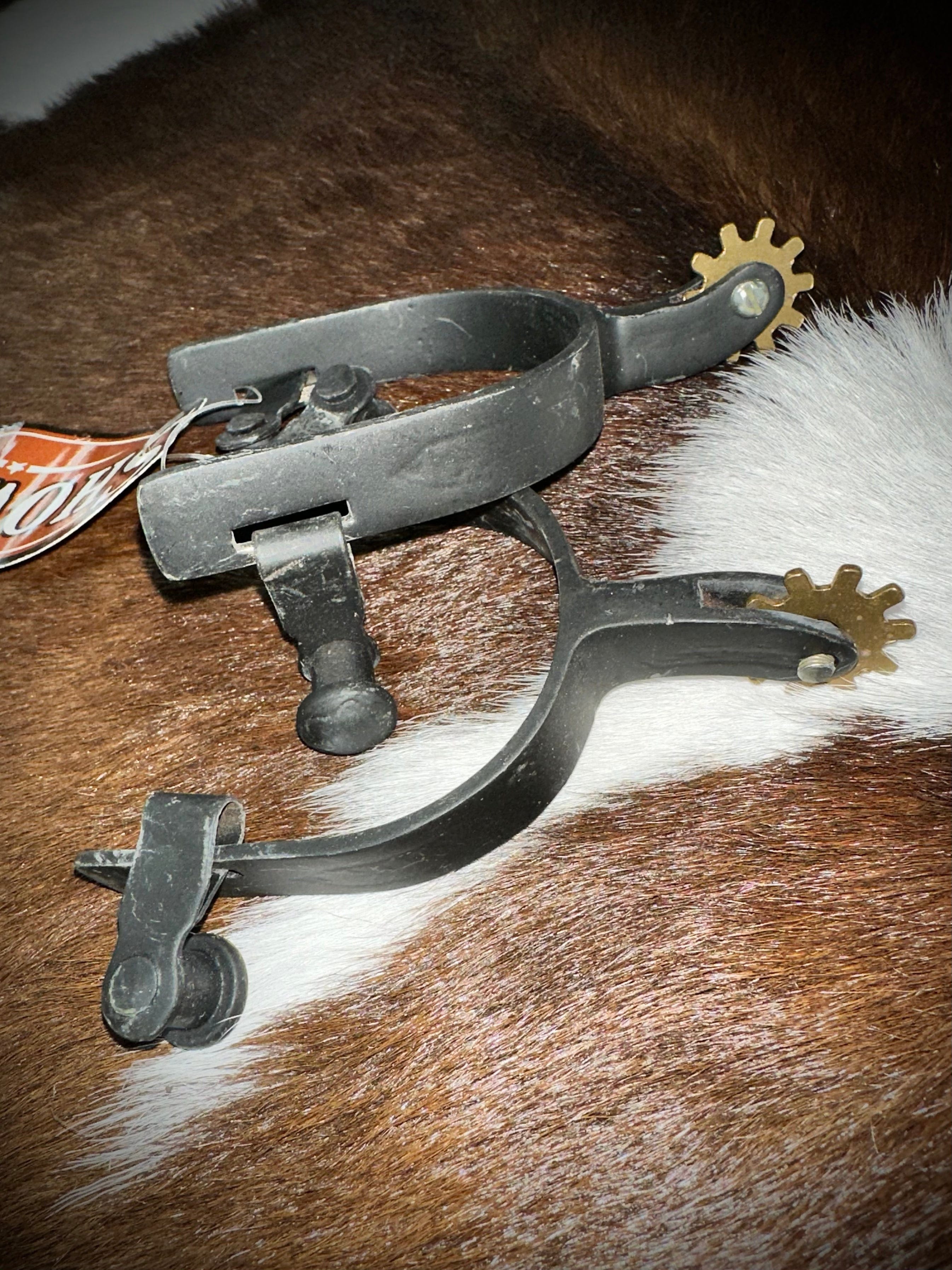 Youth Size Roper Style Black Steel Spurs - Western Riding Spurs for Kids & Teens - Perfect for Horseback Riding, Rodeo & Equestrian Training