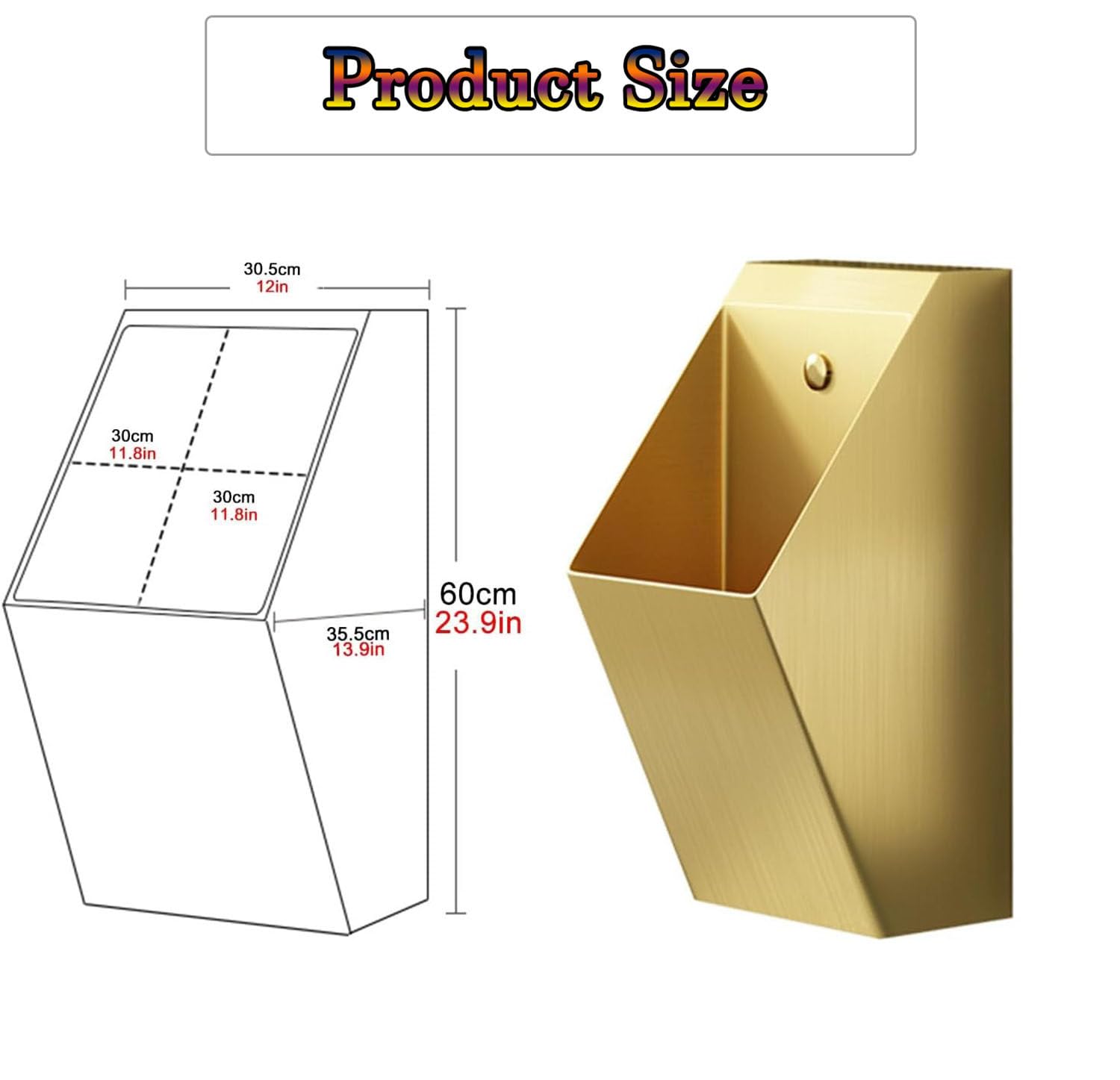 Stainless Steel Wall-Mounted Urinal - Automatic Sensor Flush Toilet for Men (Black/Gold) | 304 Stainless Steel Intelligent Induction Urinal | Ideal for Commercial Restrooms, Public Washrooms & Modern Home Bathrooms