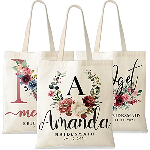 Custom Wedding Tote Bags for Bride - Personalized Floral Tote Bag Gift for Bridal Shower, Bachelorette Party & Honeymoon Travel