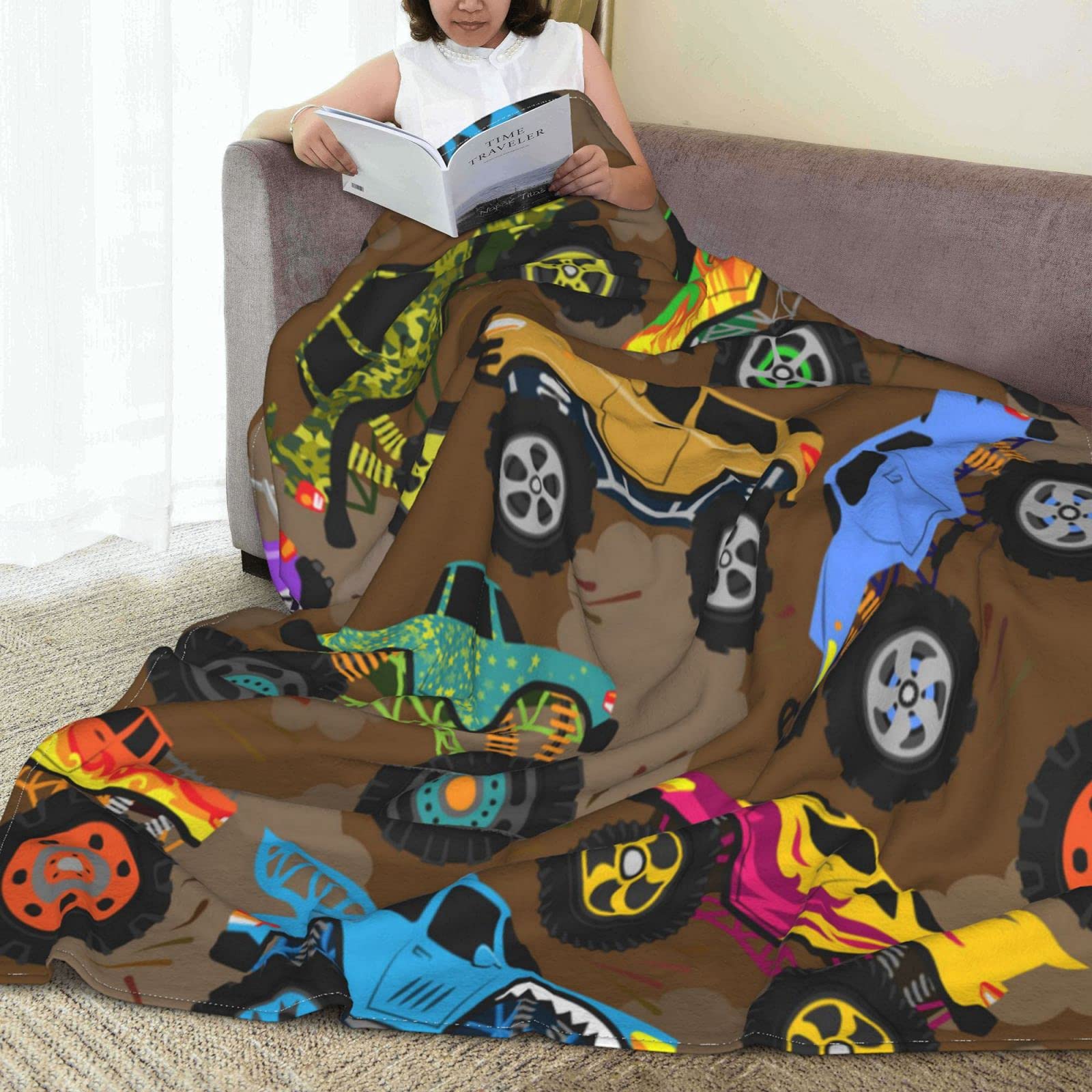 Monster Truck Cartoon Fleece Blanket - Soft Microfiber Anti-Pilling Fuzzy Bed Blanket for Boys 50