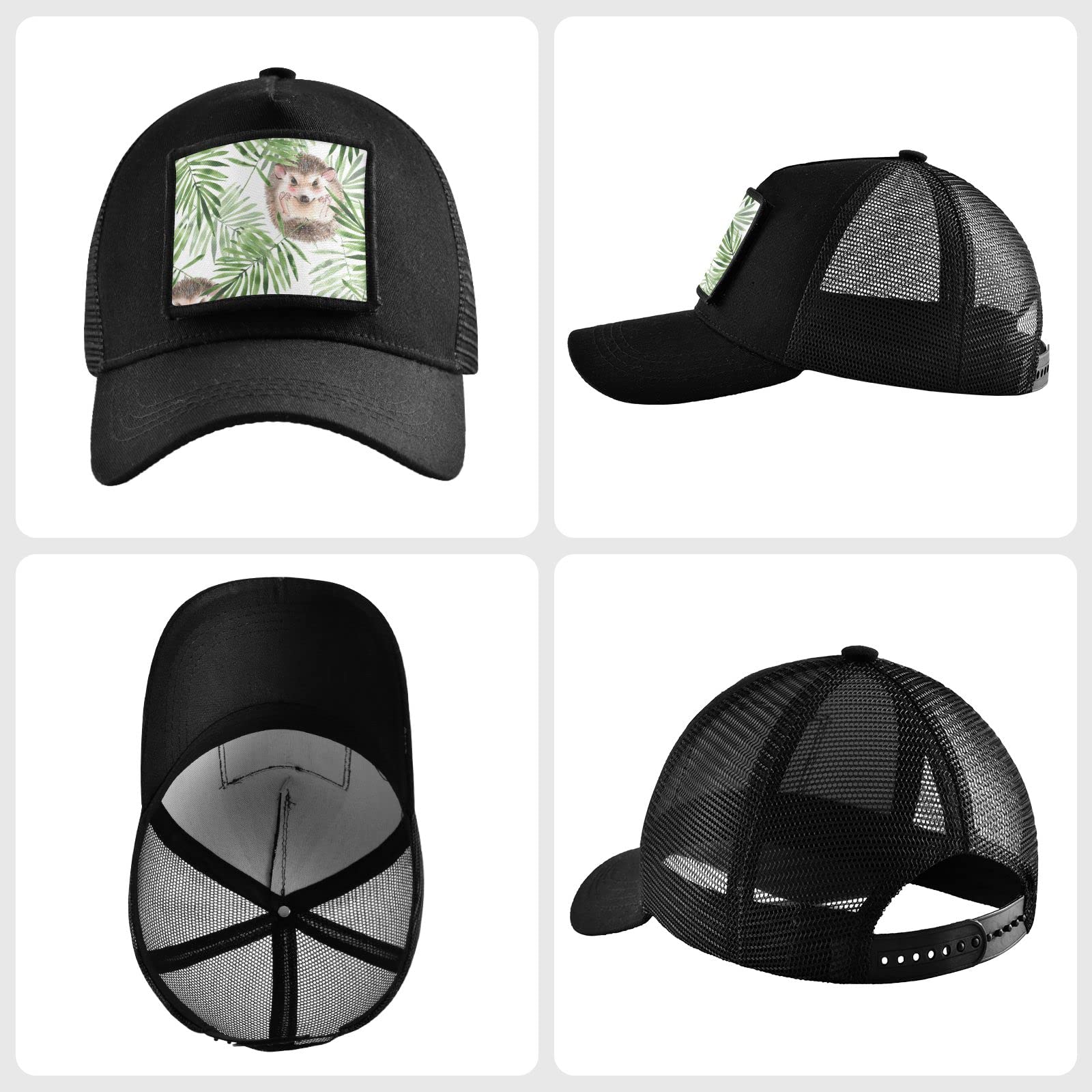 Sinestour Hedgehog & Leaves Baseball Cap - Low Profile Army Military Hat for Men & Women - Black Unisex Adjustable Cap for Outdoor, Hiking, and Casual Wear