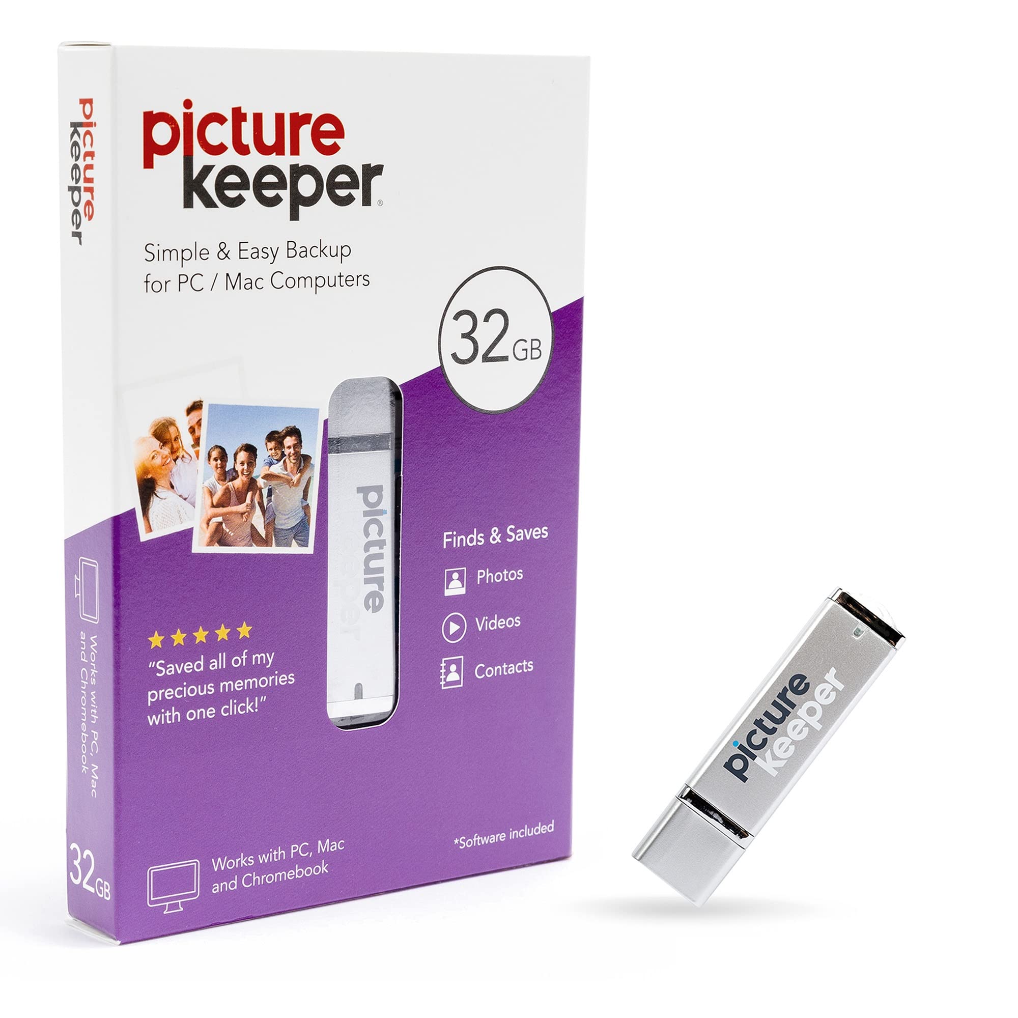 Picture Keeper Photo & Video USB Flash Drive 32GB - Compatible with Mac & PC, Portable Thumb Drive for Backing Up Memories - Perfect for Travel, Family Photos & Digital Storage