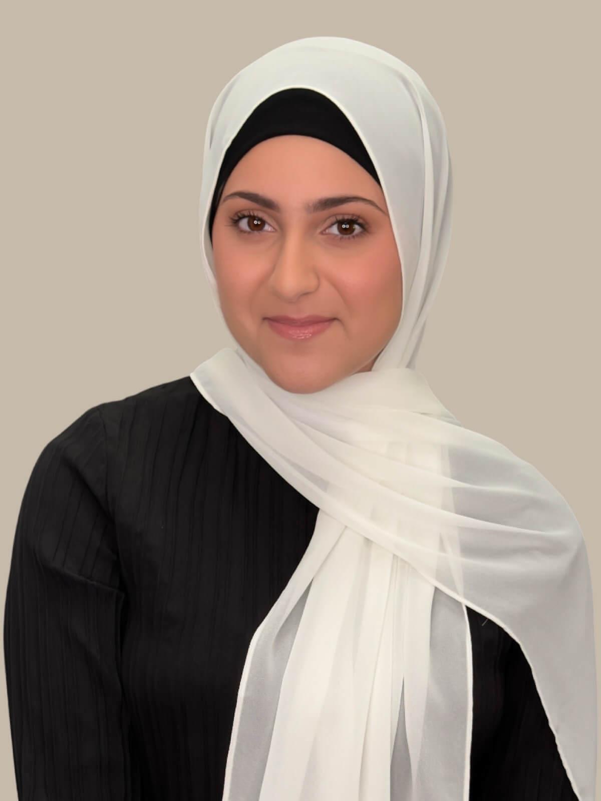 Luxury Floral Chiffon Hijab for Women - Elegant White Modish Scarf - Perfect for Prayer, Daily Wear & Special Occasions