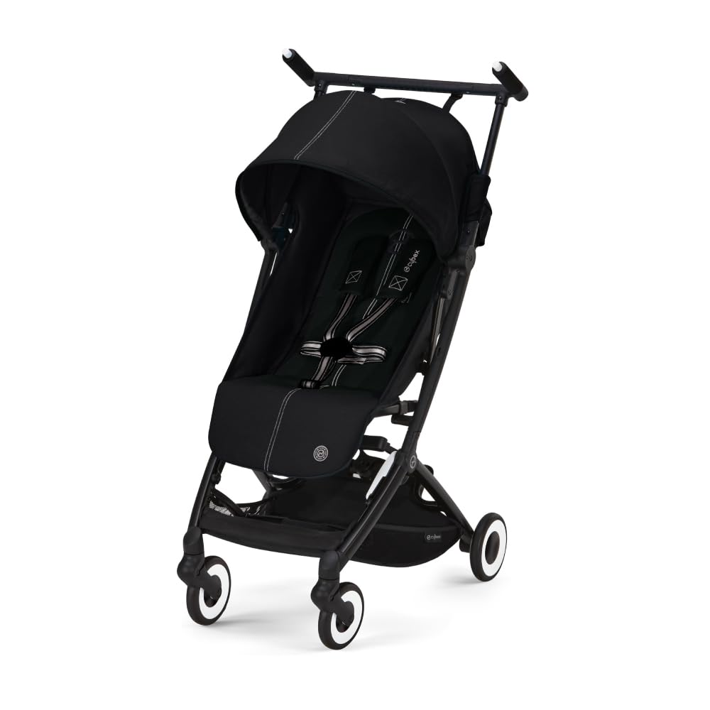 Cybex Libelle Lightweight Compact Travel Stroller for Baby - FAA Carry-On Compliant, One-Hand Fold & Adjustable Recline - Compatible with Cybex Car Seats (Moon Black) | Perfect for Air Travel, City Walks & Daily Errands