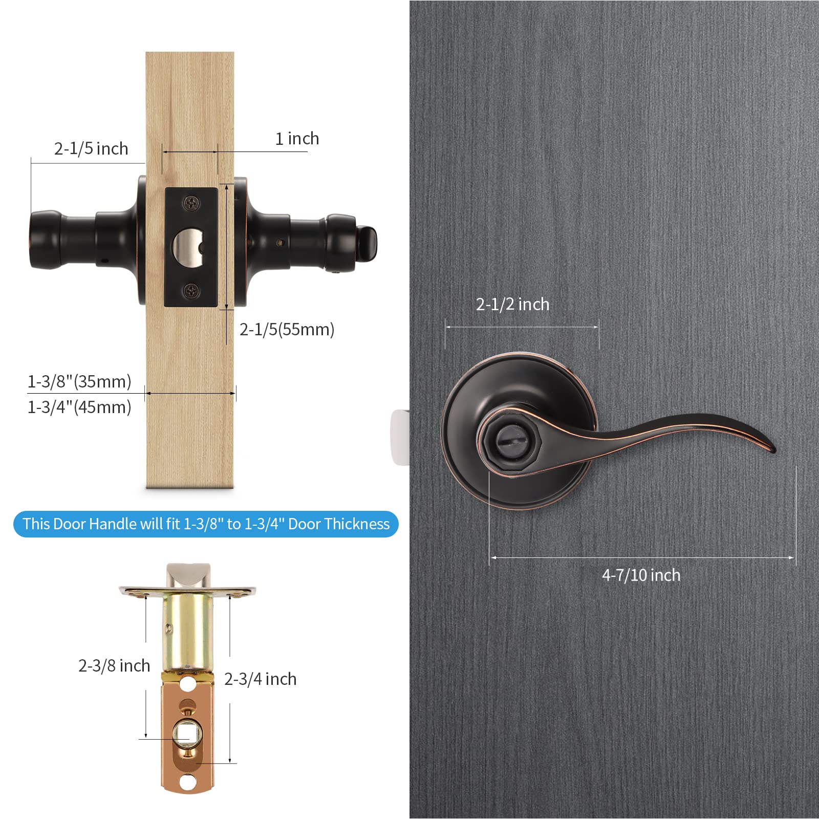 Infun 3 Pack Oil Rubbed Bronze Door Levers - Keyless Privacy Door Lockset for Bedroom & Bathroom, Elegant Wave Handle Design - Perfect for Home Interior, Office, and Rental Properties (Lock from Inside)