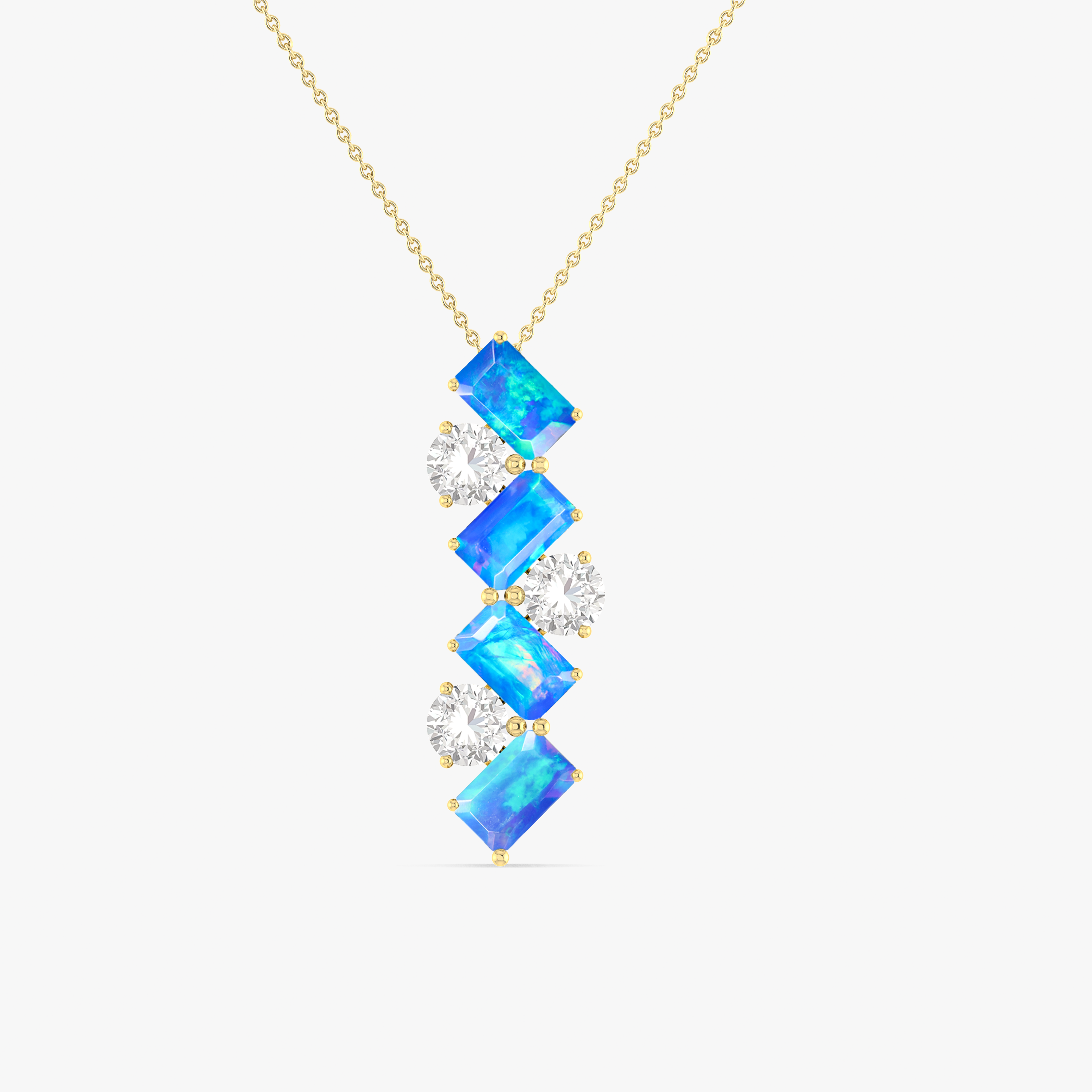 Blue Baguette Opal Gemstone Charm Pendant Necklace - Elegant Jewelry for Women, Gift for Her, Perfect for Valentine's Day & Anniversary - Boho Style Layering Piece for Everyday Wear