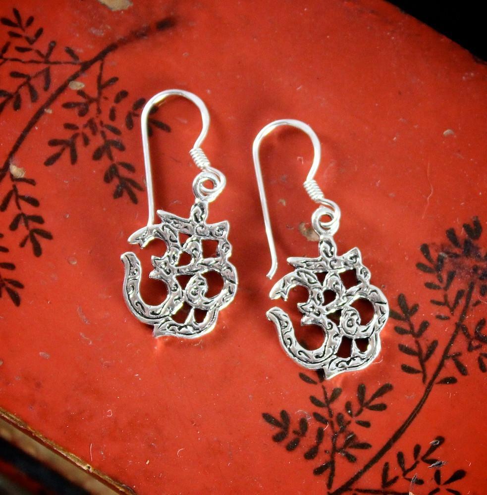 Hand Etched Sterling Silver Om Earrings - Spiritual Jewelry for Yoga, Meditation & Boho Fashion