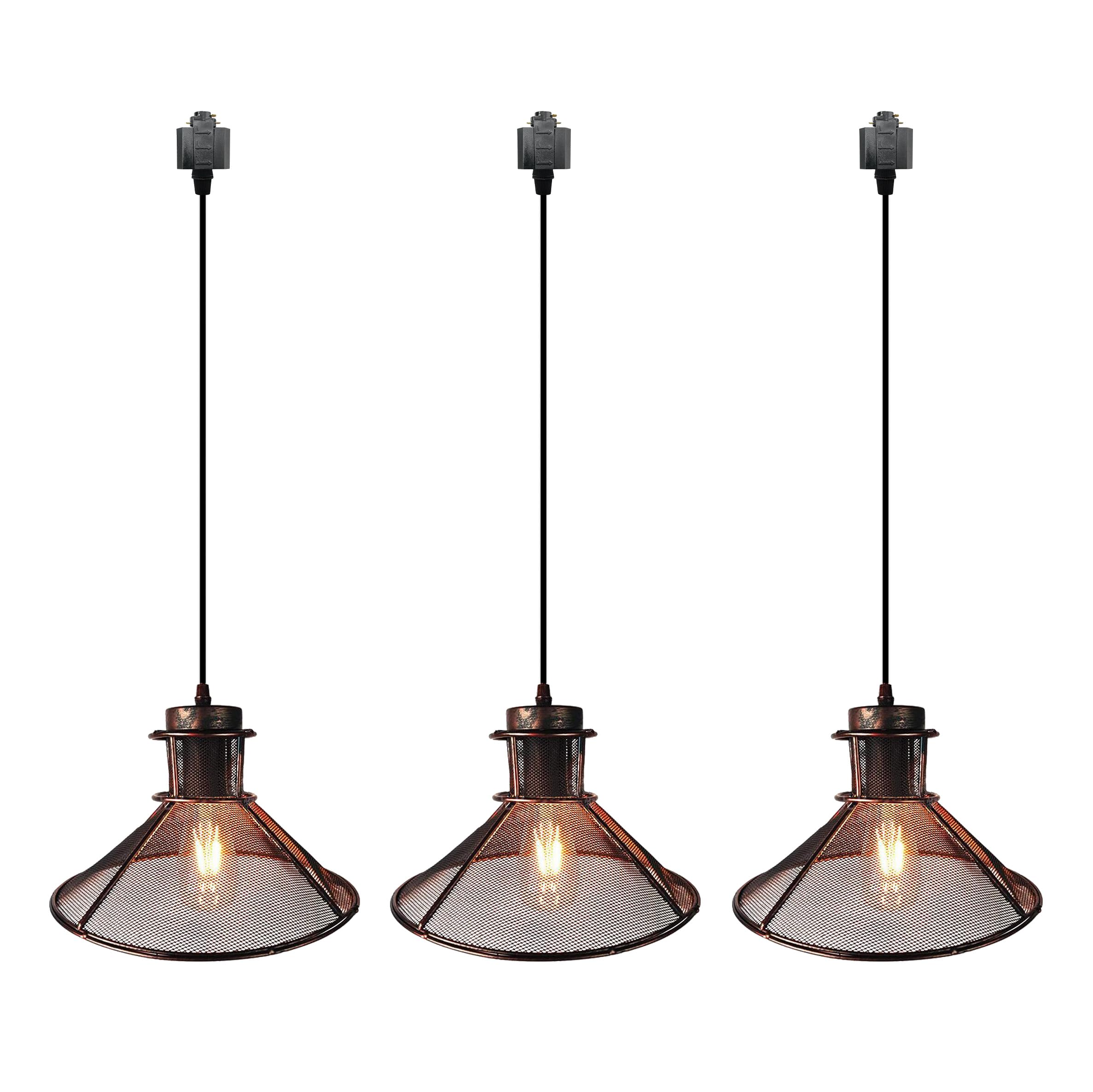 Kiven H-Type Track Lighting - 3-Light Industrial Halo Track Pendant Light with Iron Lampshade, Adjustable H Track Light for Kitchen Island, Home, Bedroom & Cafe (39.4