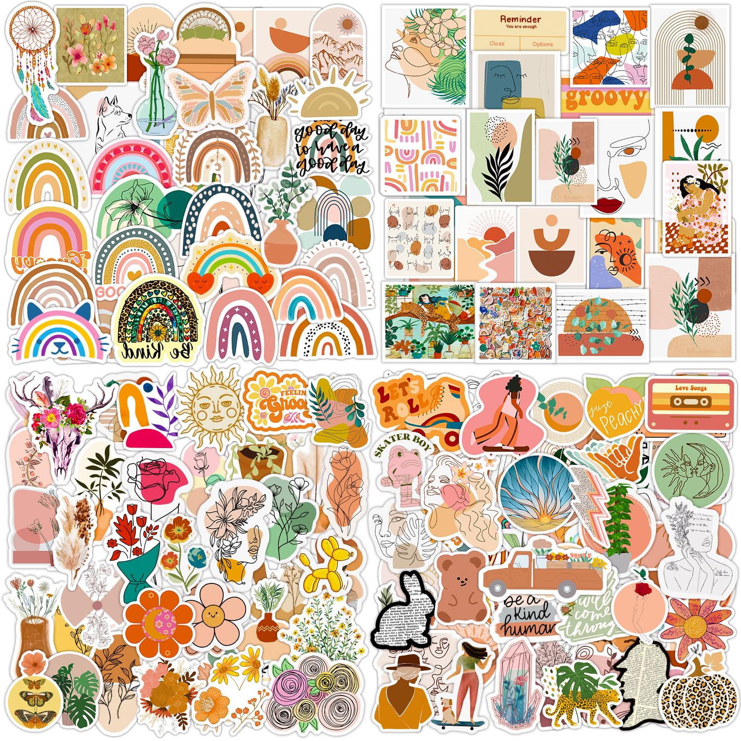 200 Pcs Waterproof Vinyl Stickers Pack for Adults & Teens - Boho Style Decals for Laptop, Phone Case, Skateboard, Journal, Water Bottle, Luggage - Perfect for DIY Crafts, Scrapbooking & Personalizing Devices