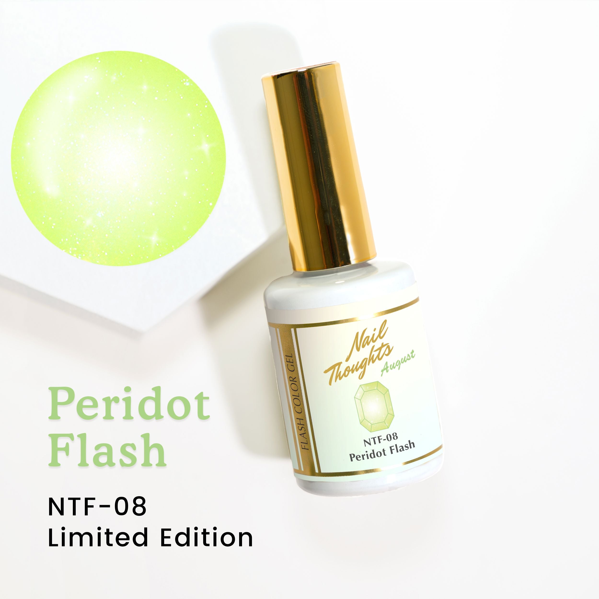 Nail Thoughts NTF 08 Peridot Flash Gel Polish - Long Lasting Green Nail Lacquer for Professional Salon & Home Manicures