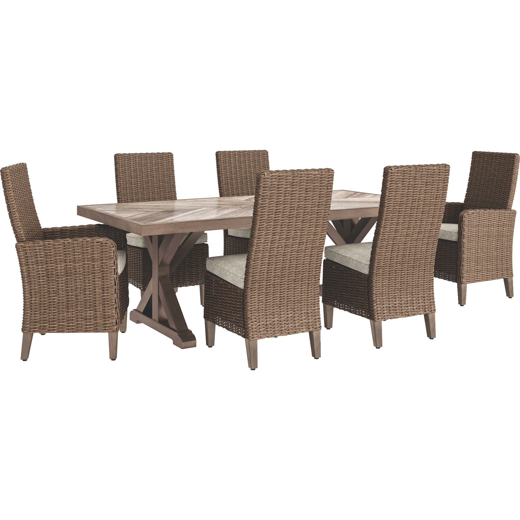 Beachcroft 7-Piece Outdoor Patio Dining Set - Beige Wicker Furniture for Backyard, Garden, Poolside & Deck - Weather-Resistant Rattan Table & Chairs